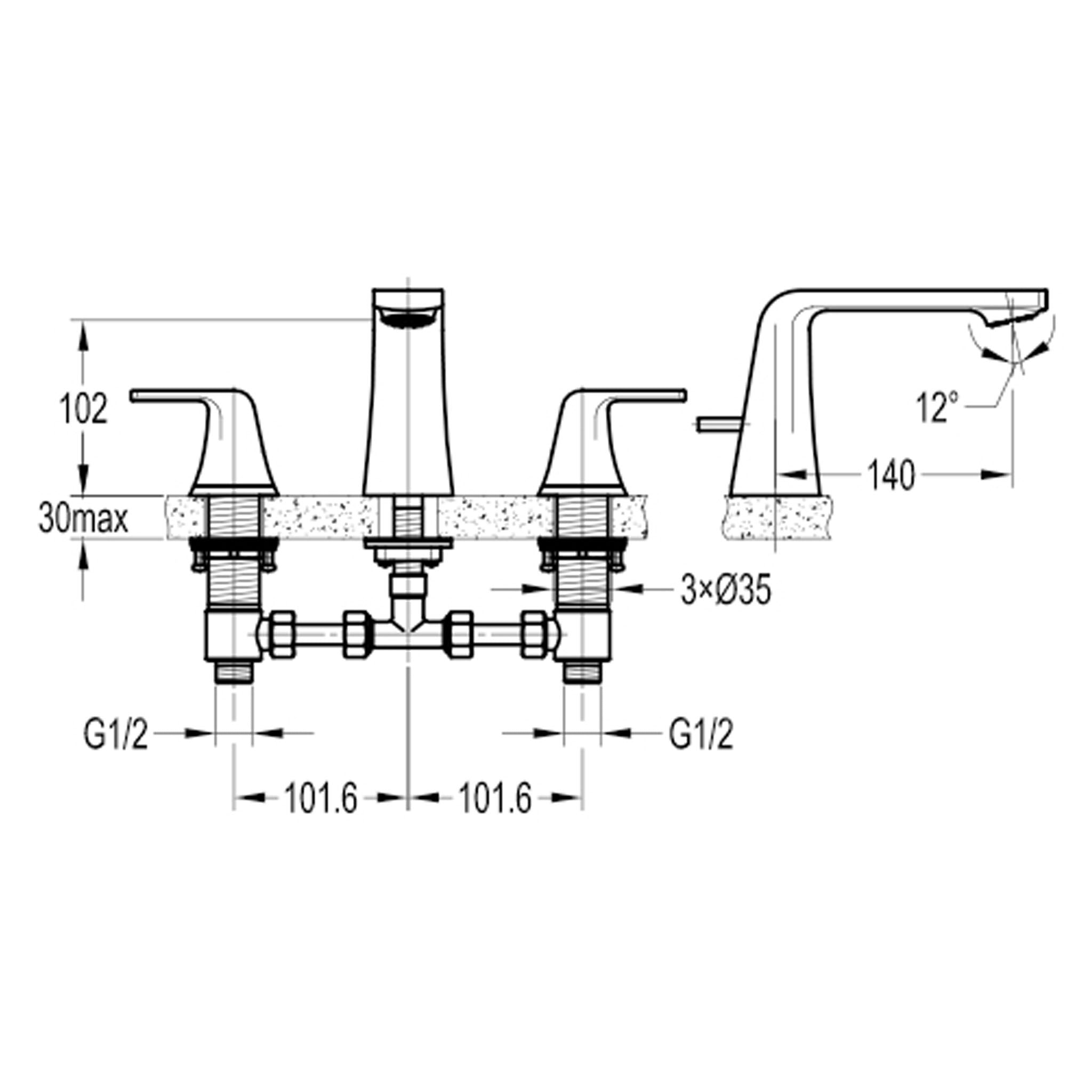 Flova Fusion 3-Hole Deck Mounted Basin Mixer Tap & Waste