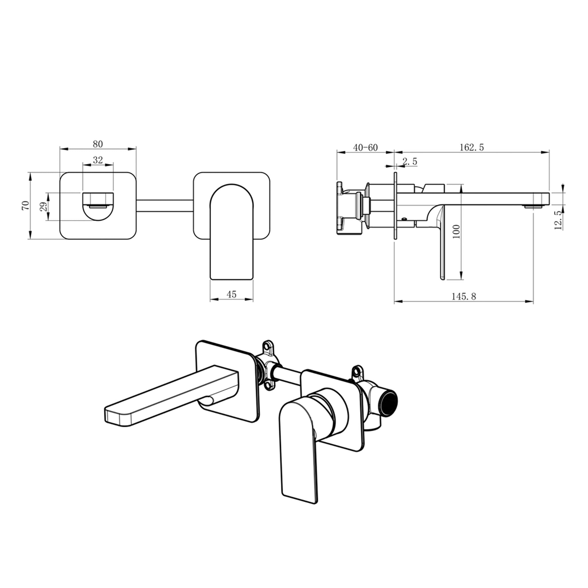 JTP Form 2 Hole Wall Mounted Single Lever Basin Mixer Tap