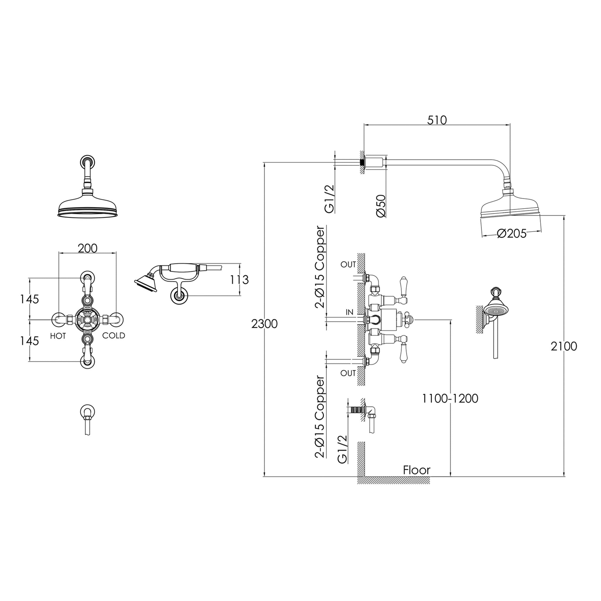 JTP Grosvenor Thermostatic Exposed Valve With 2 Outlet