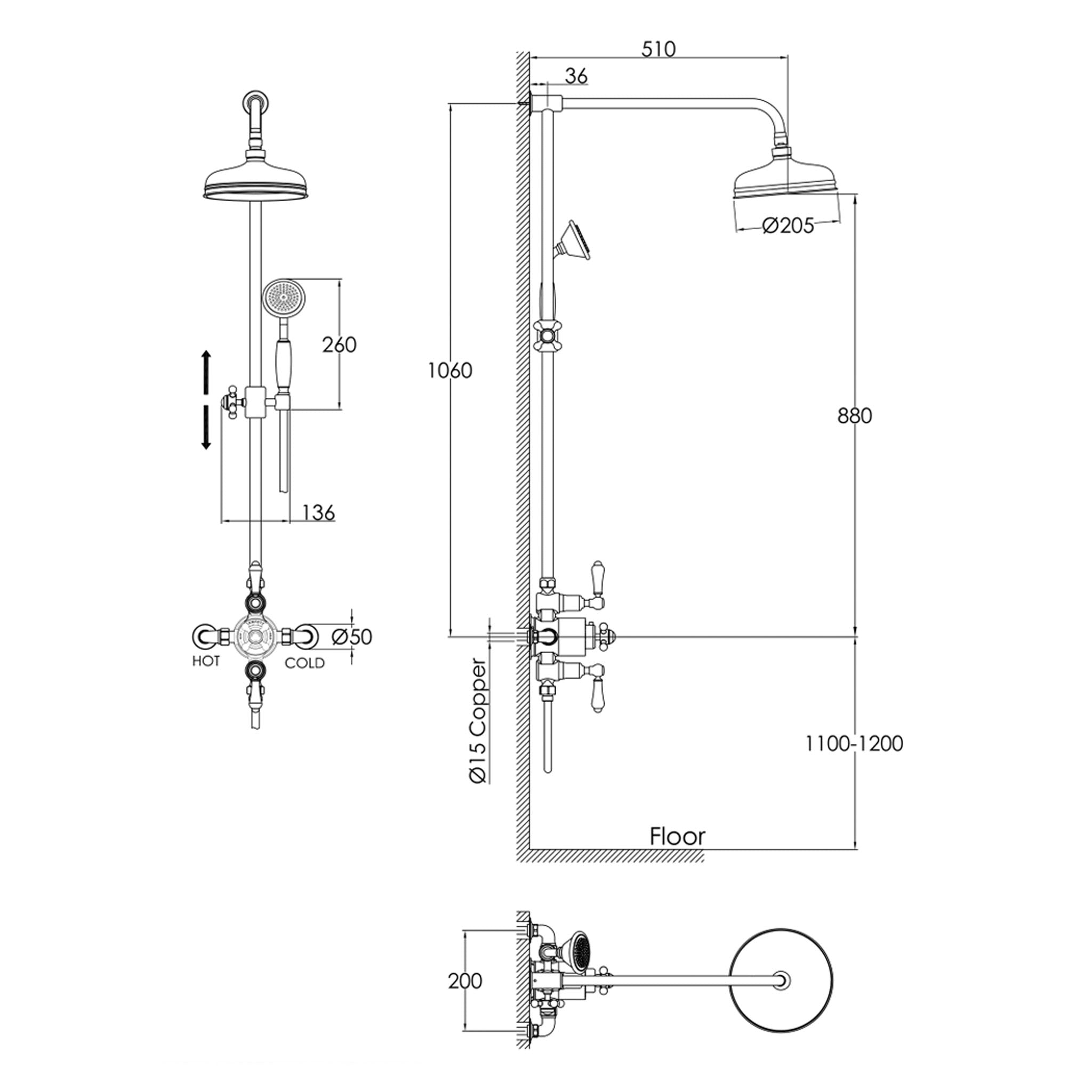 JTP Grosvenor Thermostatic Exposed Valve 2 Outlet With Riser & Kit