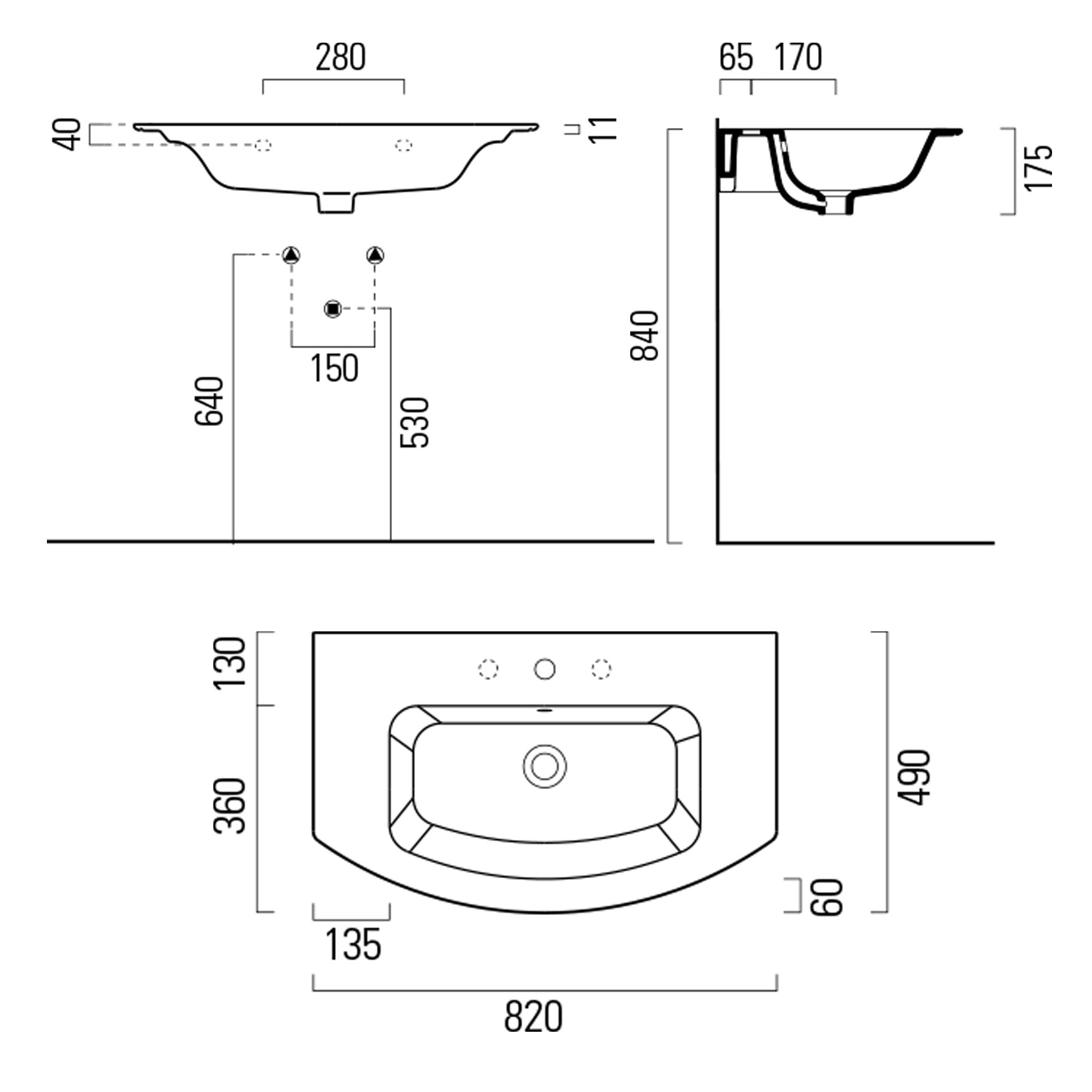 GSI Pura Curved 82 x 49 Washbasin