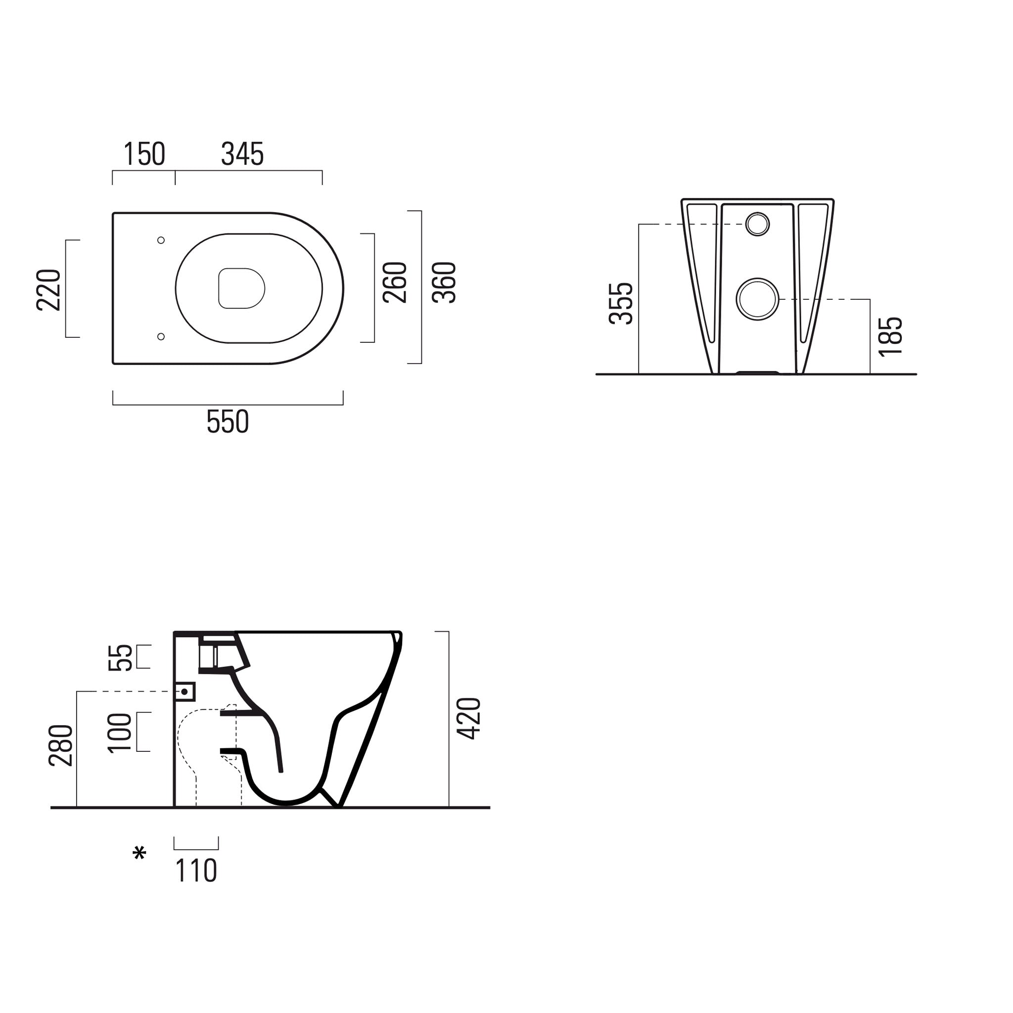 GSI Kube X 55/F Back To Wall WC Pan With Swirlflush (Without Seat)