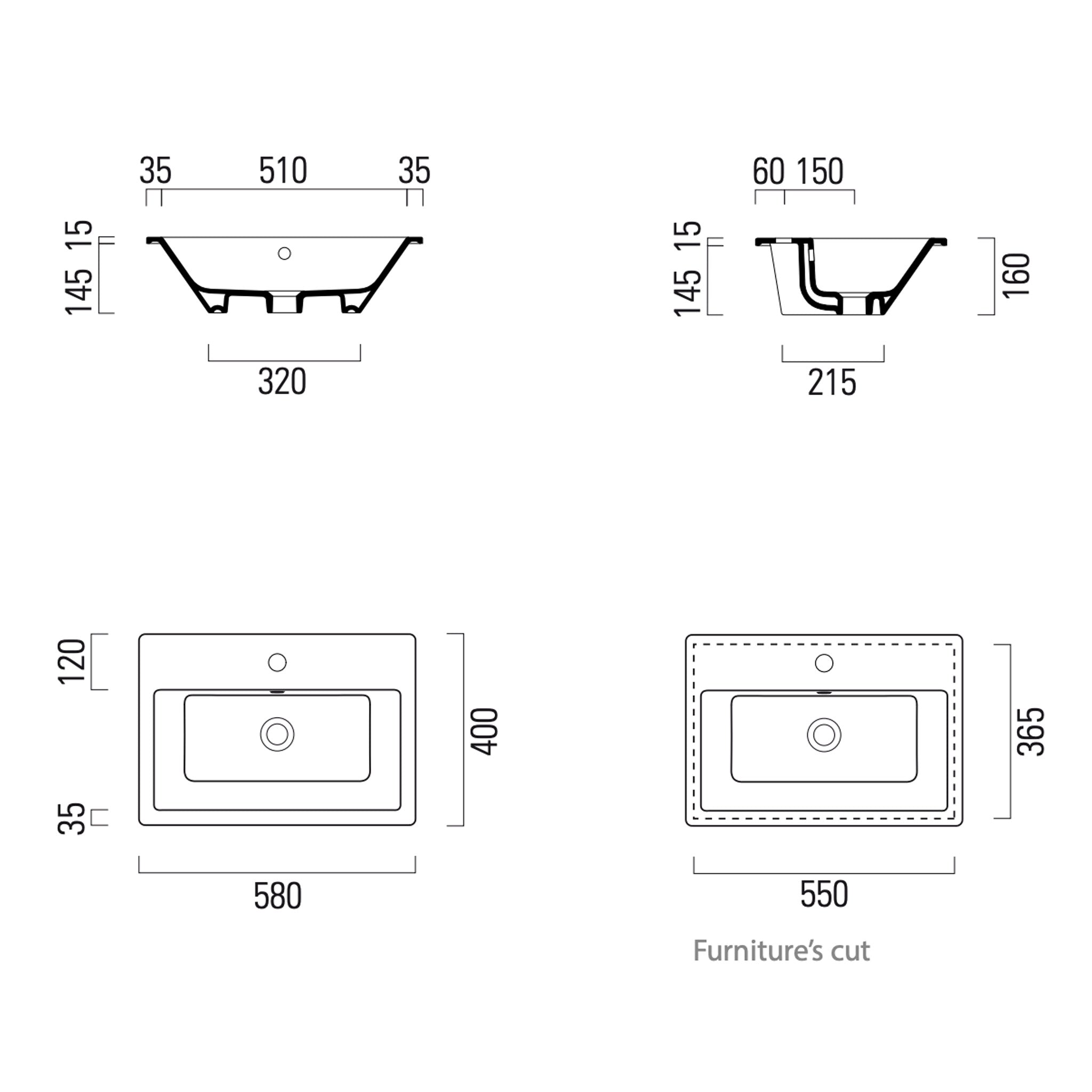 GSI Kube X 58 x 40 Built-In Countertop Washbasin