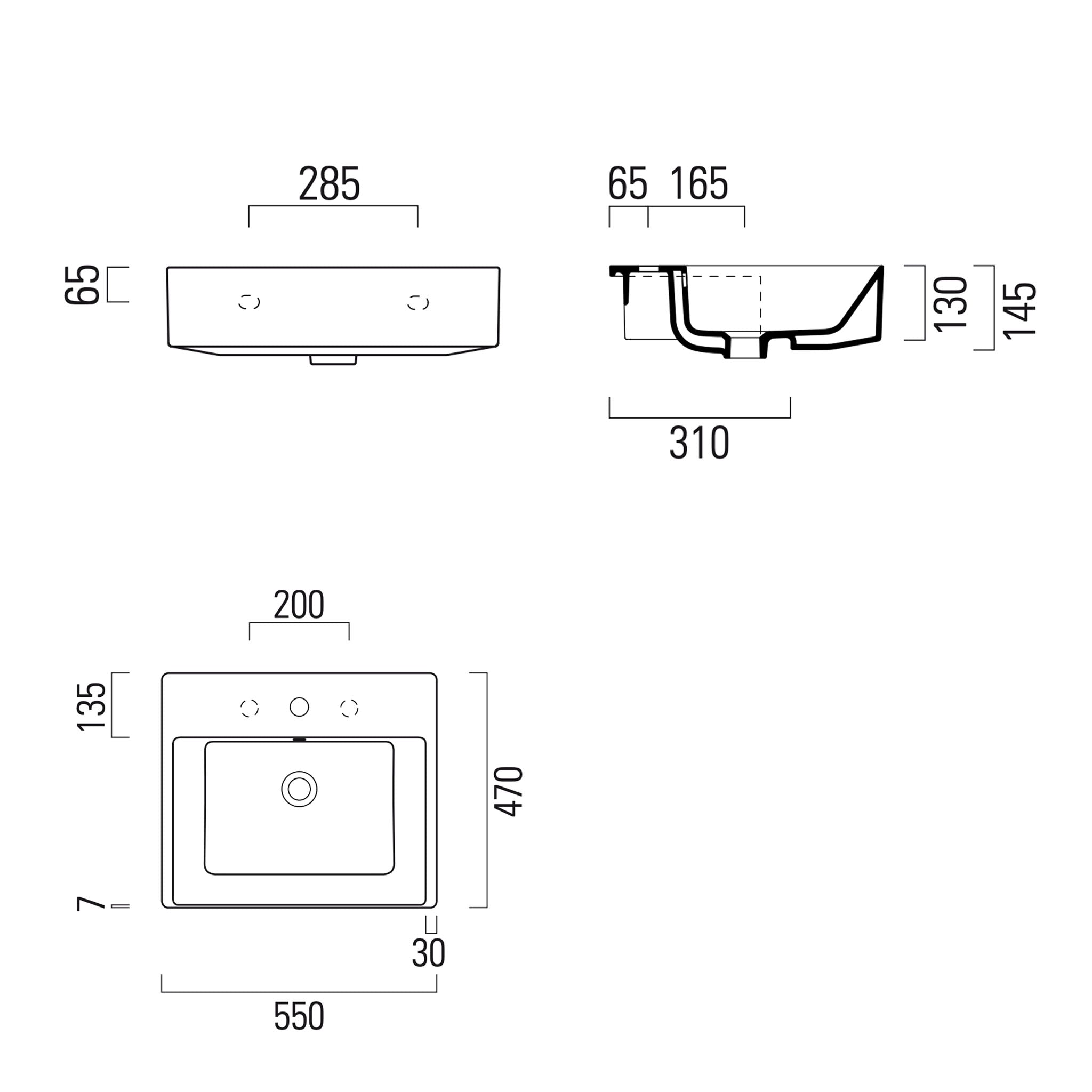 GSI Kube X 55 x 47 Semi-Recessed Countertop Washbasin