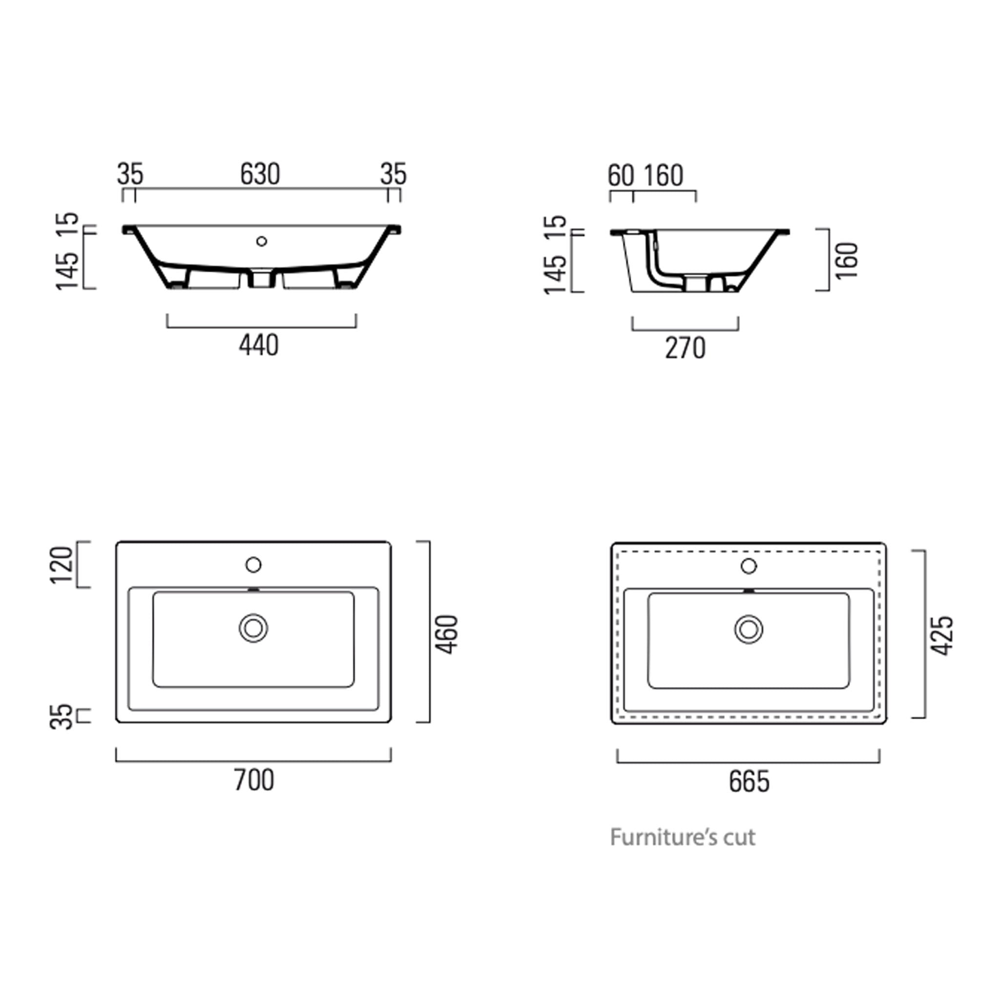 GSI Kube X 70 x 46 Built-In Countertop Washbasin