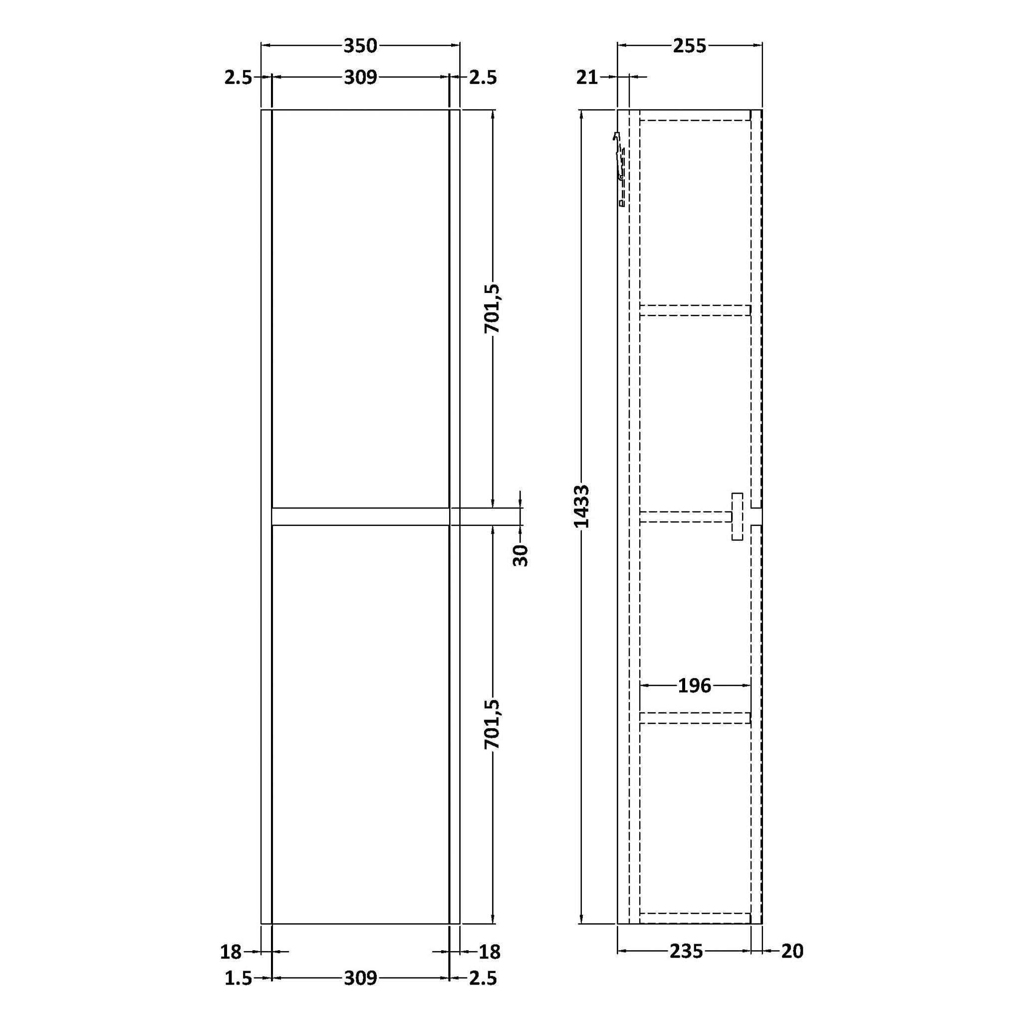 BC Designs Loftwood 350mm Wall Hung Tall Unit 1 Door