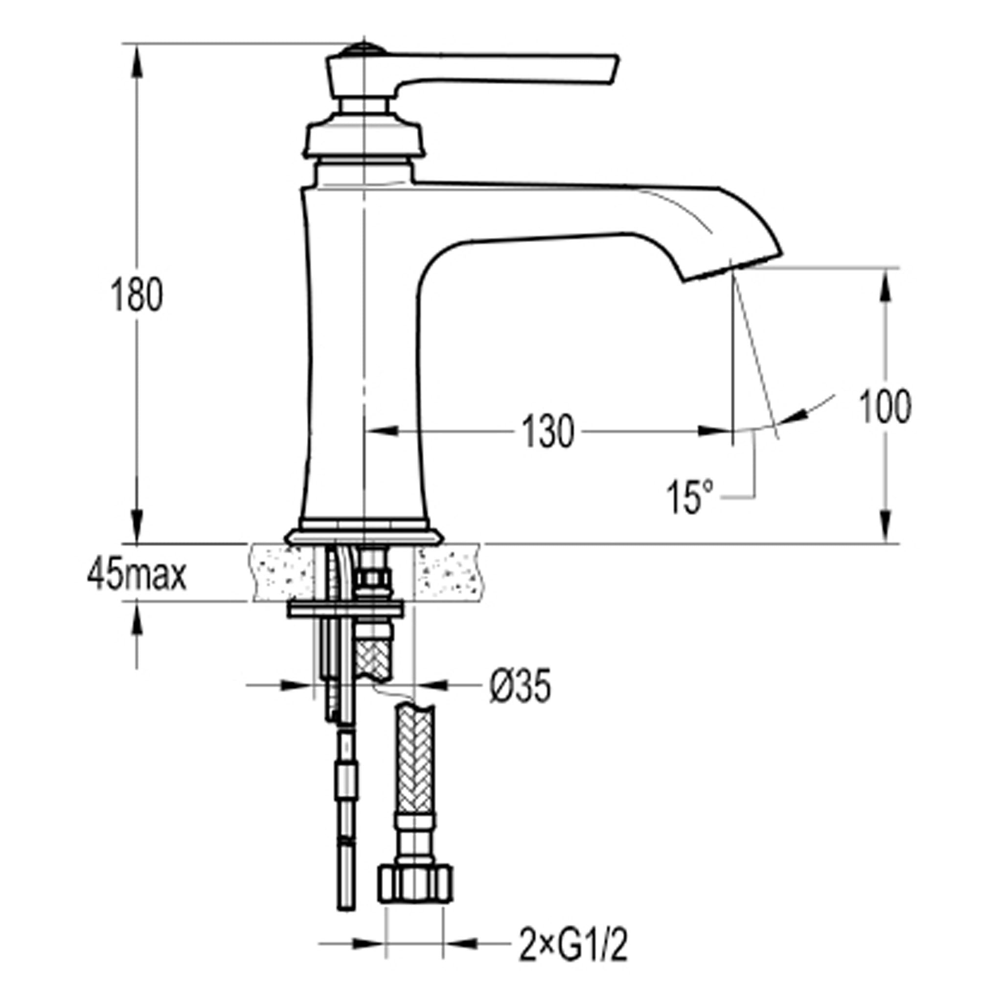 Flova Liberty 180mm Single Lever Basin Mixer Tap & Waste