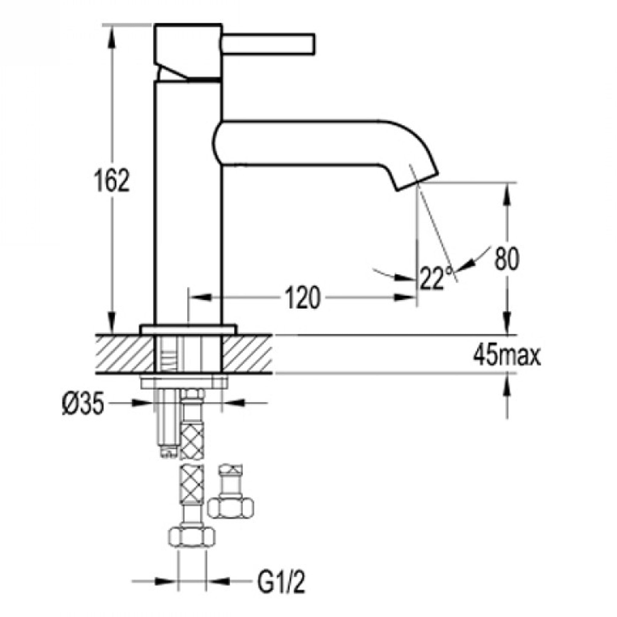 Flova Levo Slim 162mm Single Lever Basin Mixer Tap & Waste