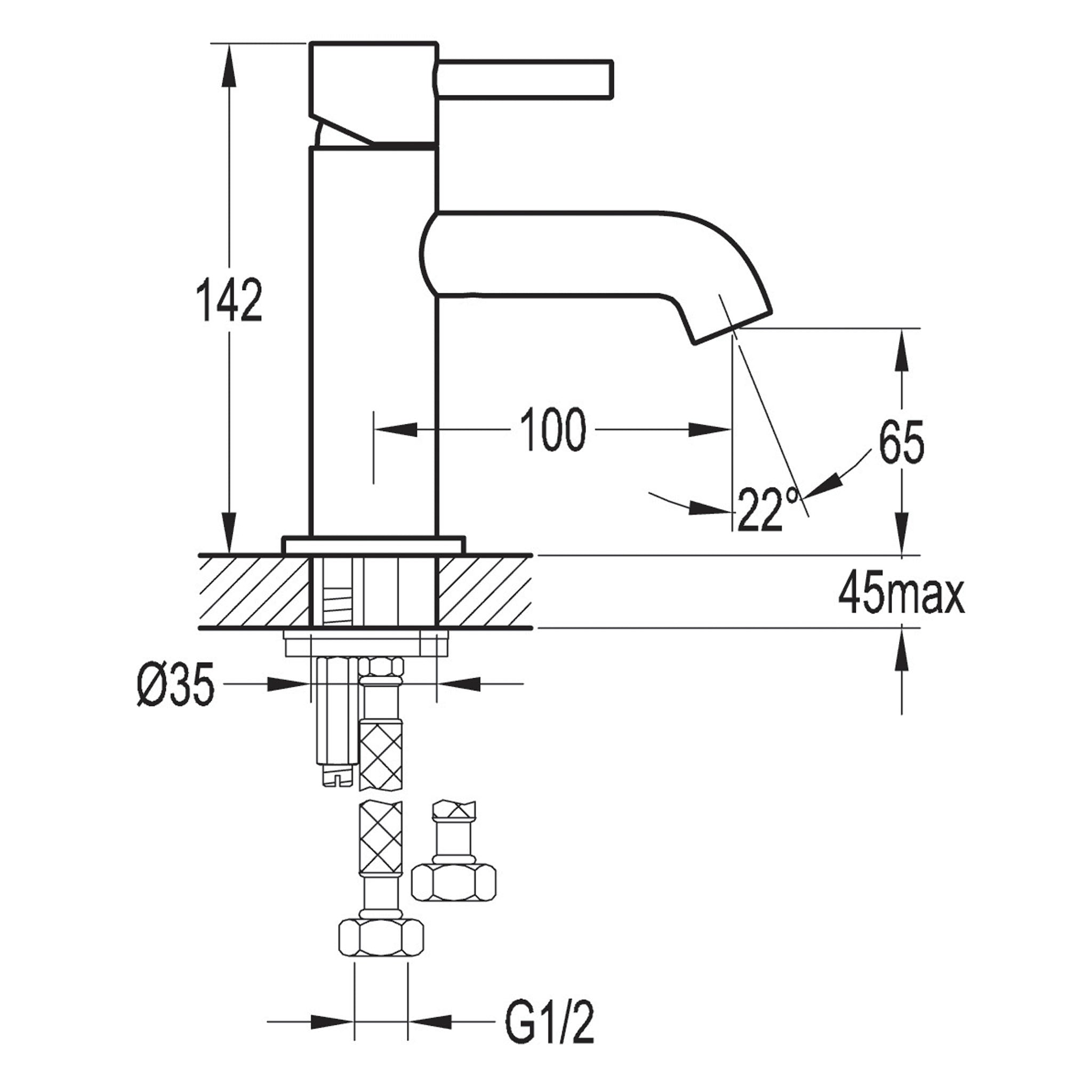 Flova Levo Slim 142mm Single Lever Basin Mixer Tap & Waste