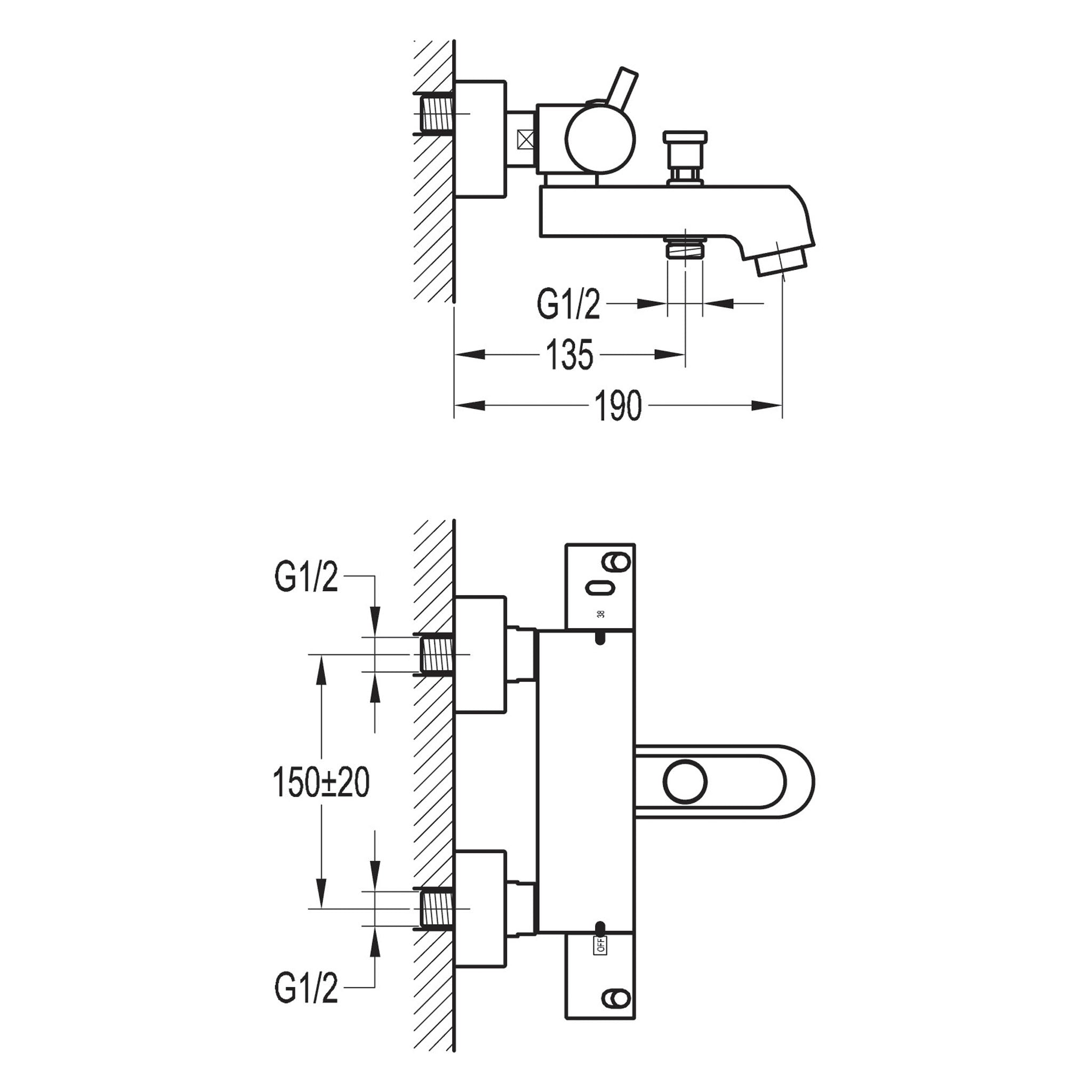 Flova Levo Wall Mounted Thermostatic Bath Shower Mixer Tap