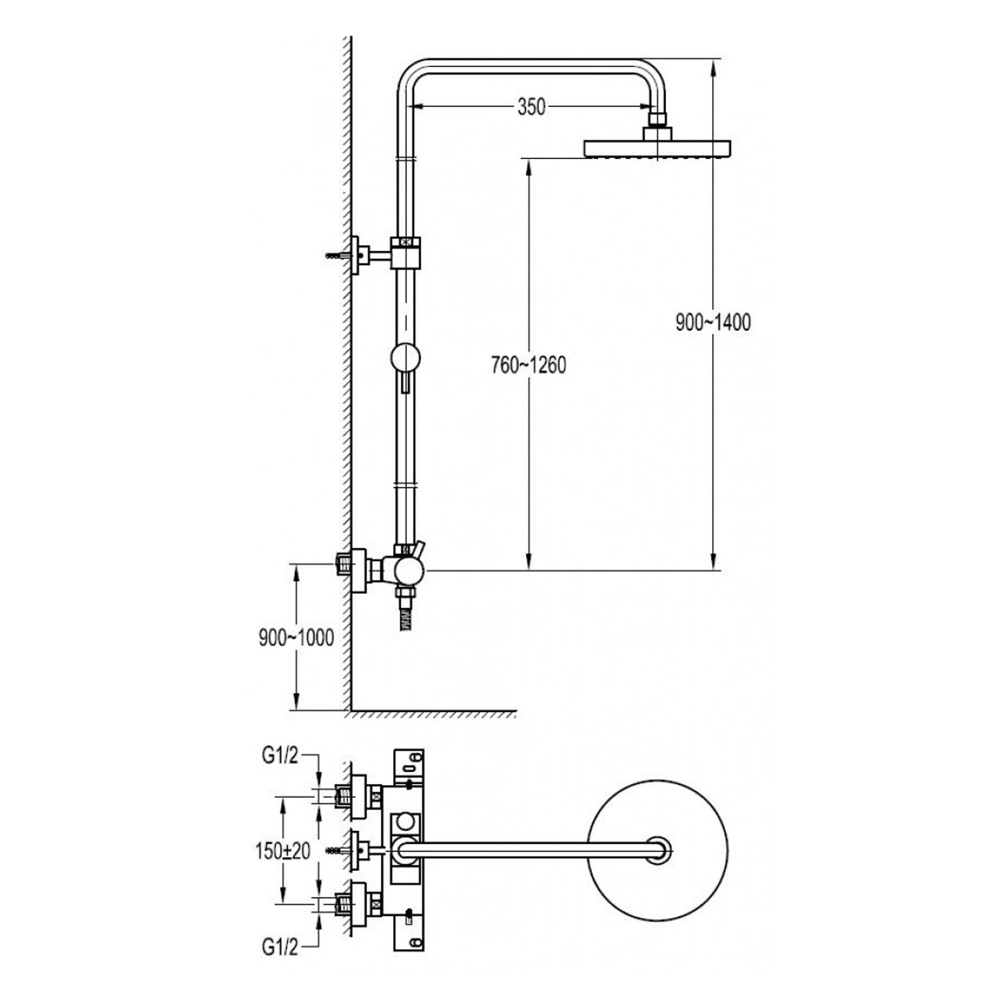 Flova Levo Exposed Thermostatic Thermostatic Adjustable Height Shower Column