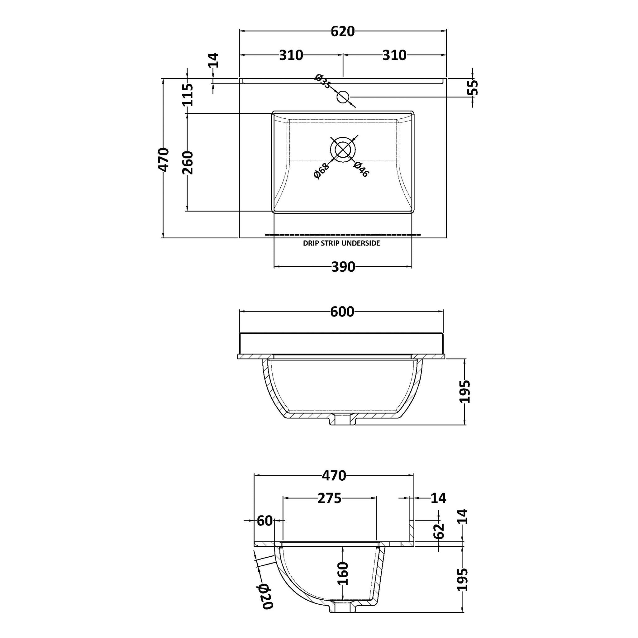 BC Designs 600mm Marble Top & Basin