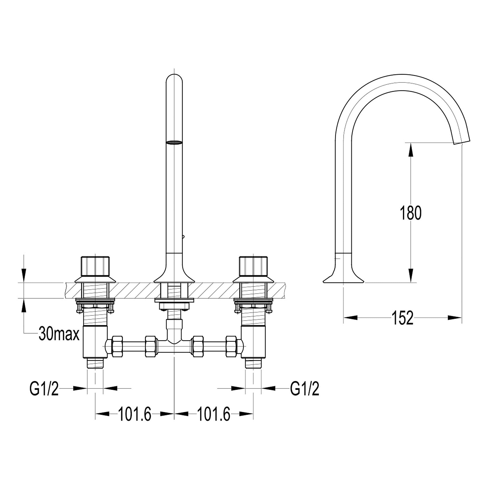 Flova Moonlight 3-Hole Deck Mounted Basin Mixer Tap