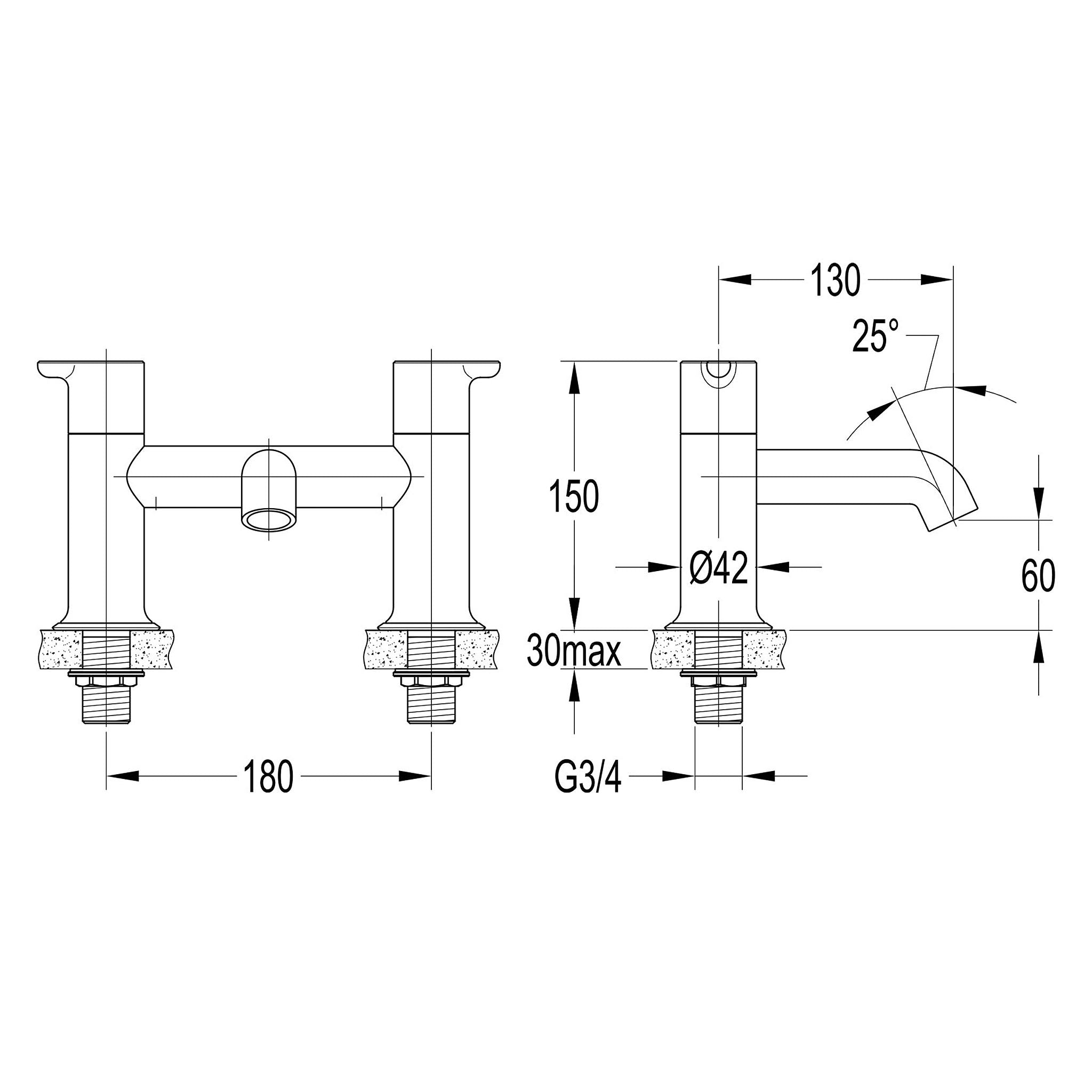 Flova Moonlight 2-Hole Deck Mounted Bath Filler Tap