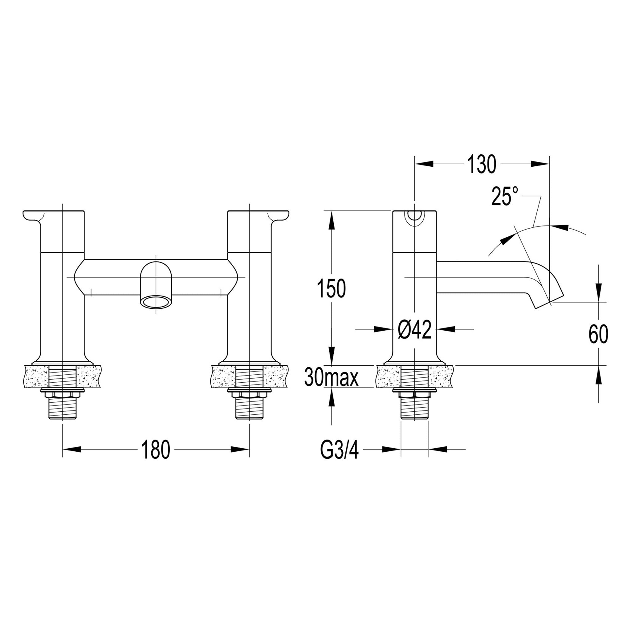 Flova Moonlight 2-Hole Deck Mounted Bath Shower Mixer Tap