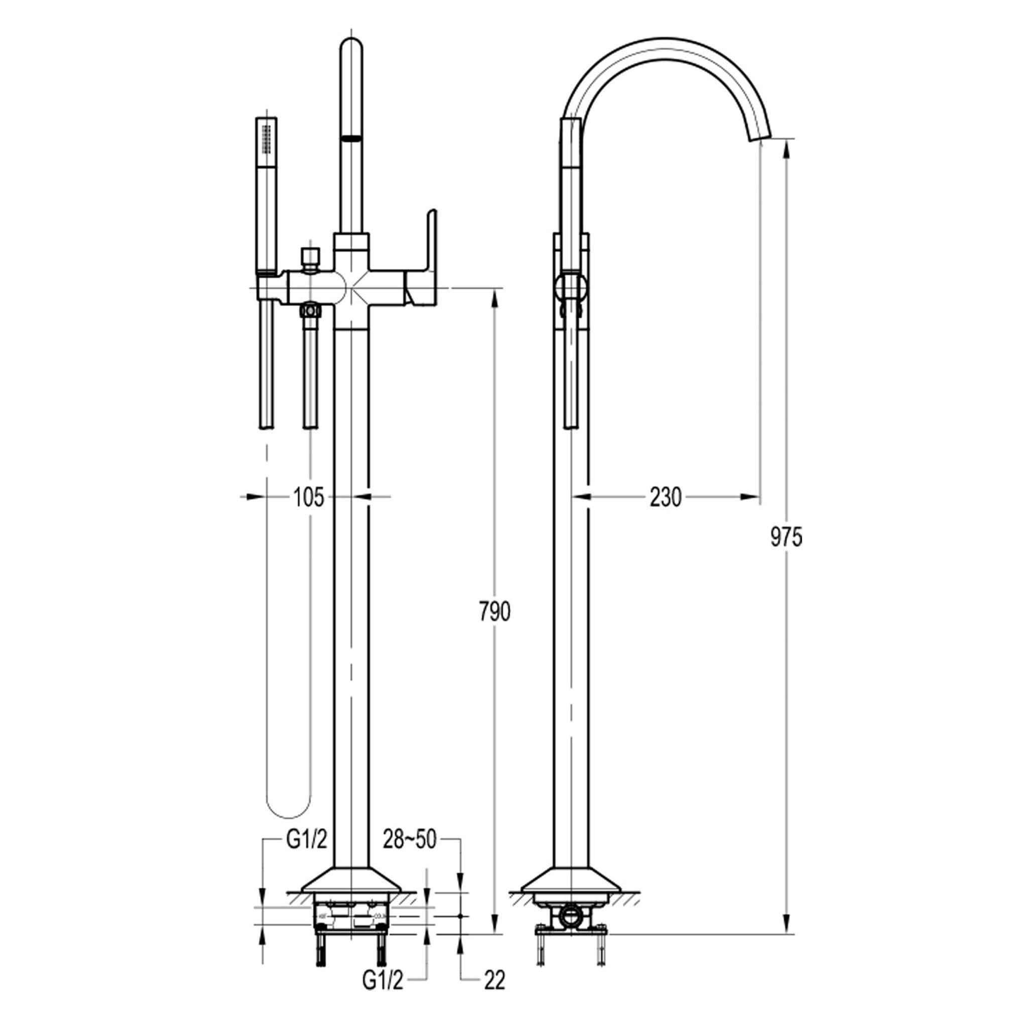 Flova Moonlight Floor Standing Bath Shower Mixer Tap