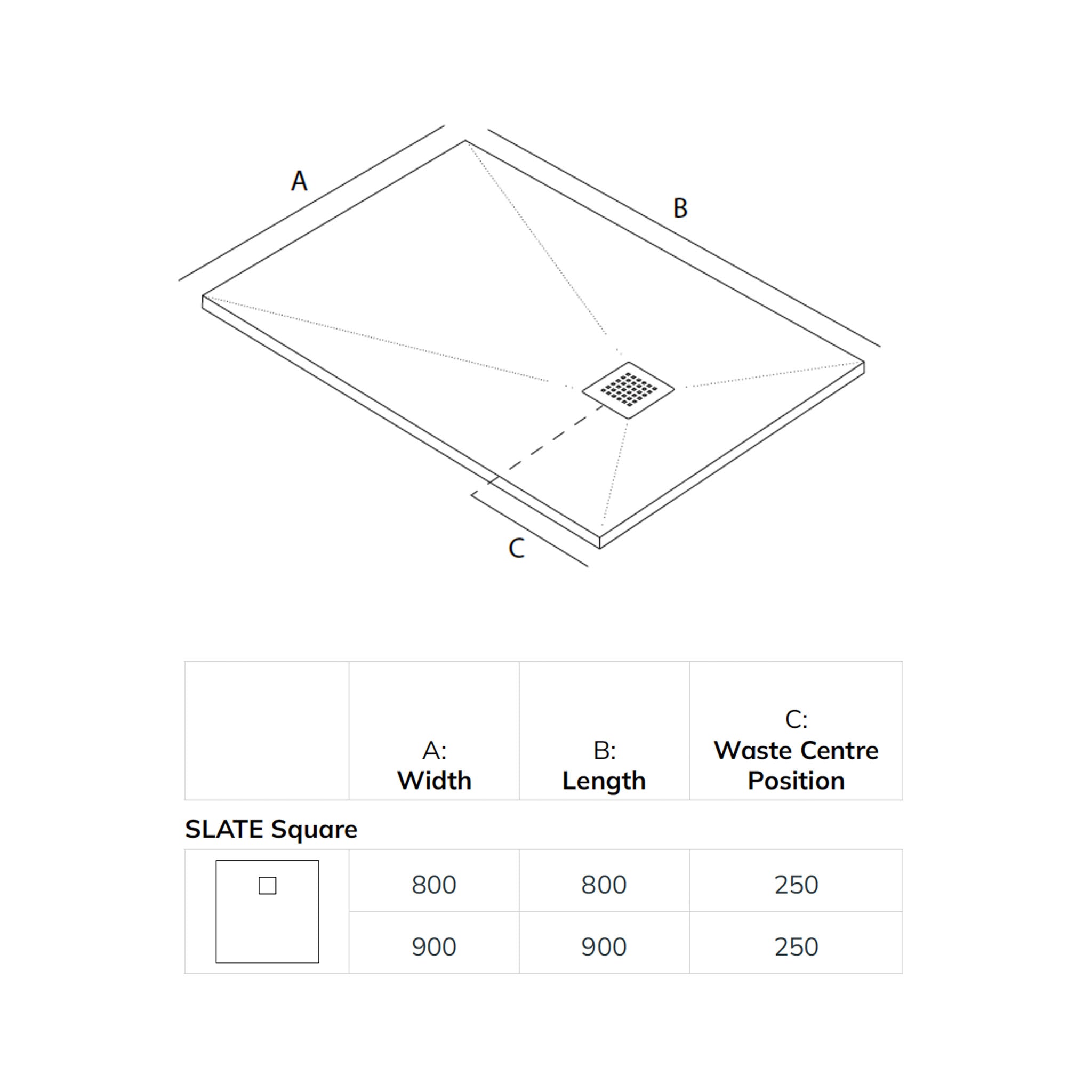 Sonas Slate Square Shower Tray & Waste