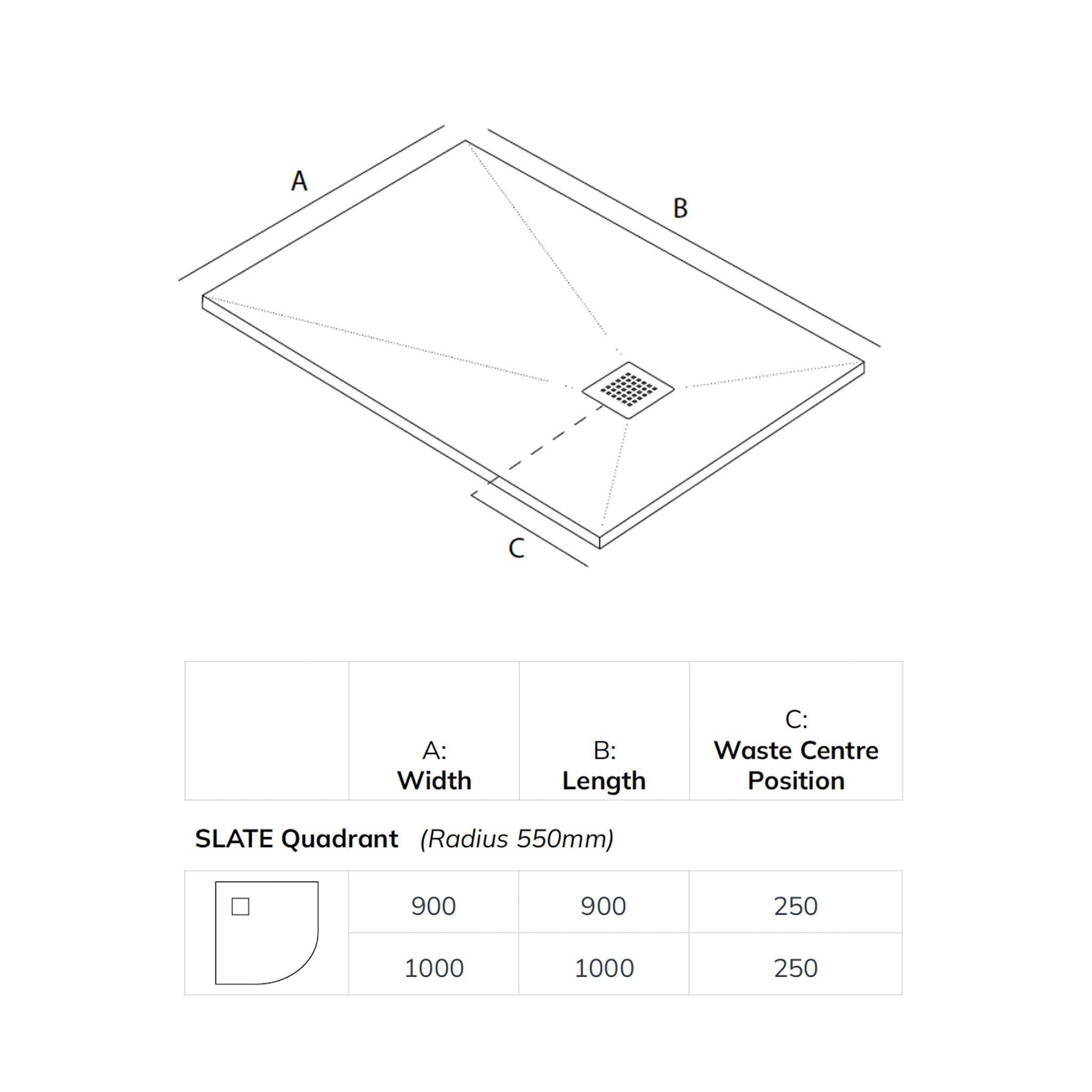 Sonas Slate Quadrant Shower Tray & Waste