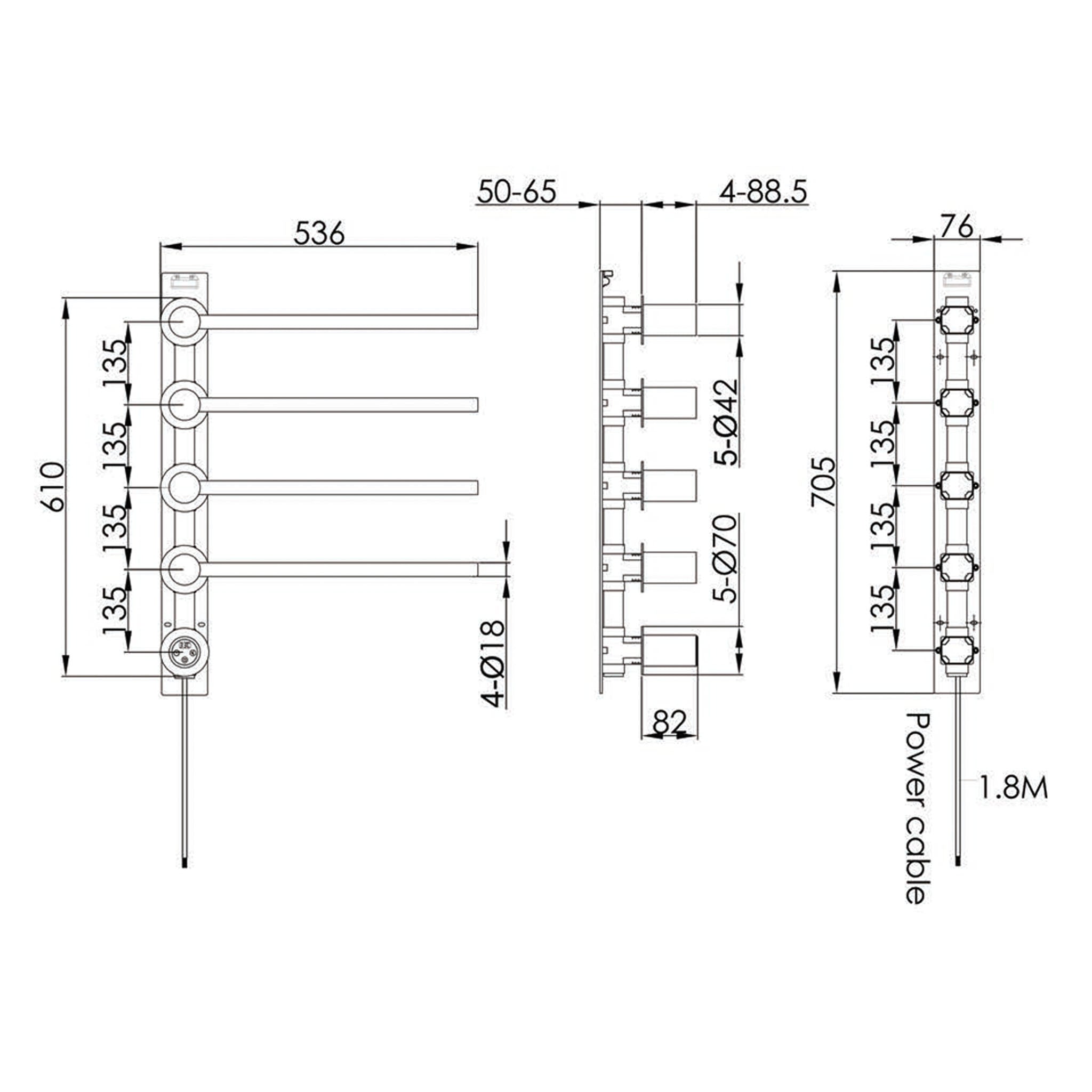 JTP Onyx Electric Wall Mounted Heated Towel Rail 536 x 610mm