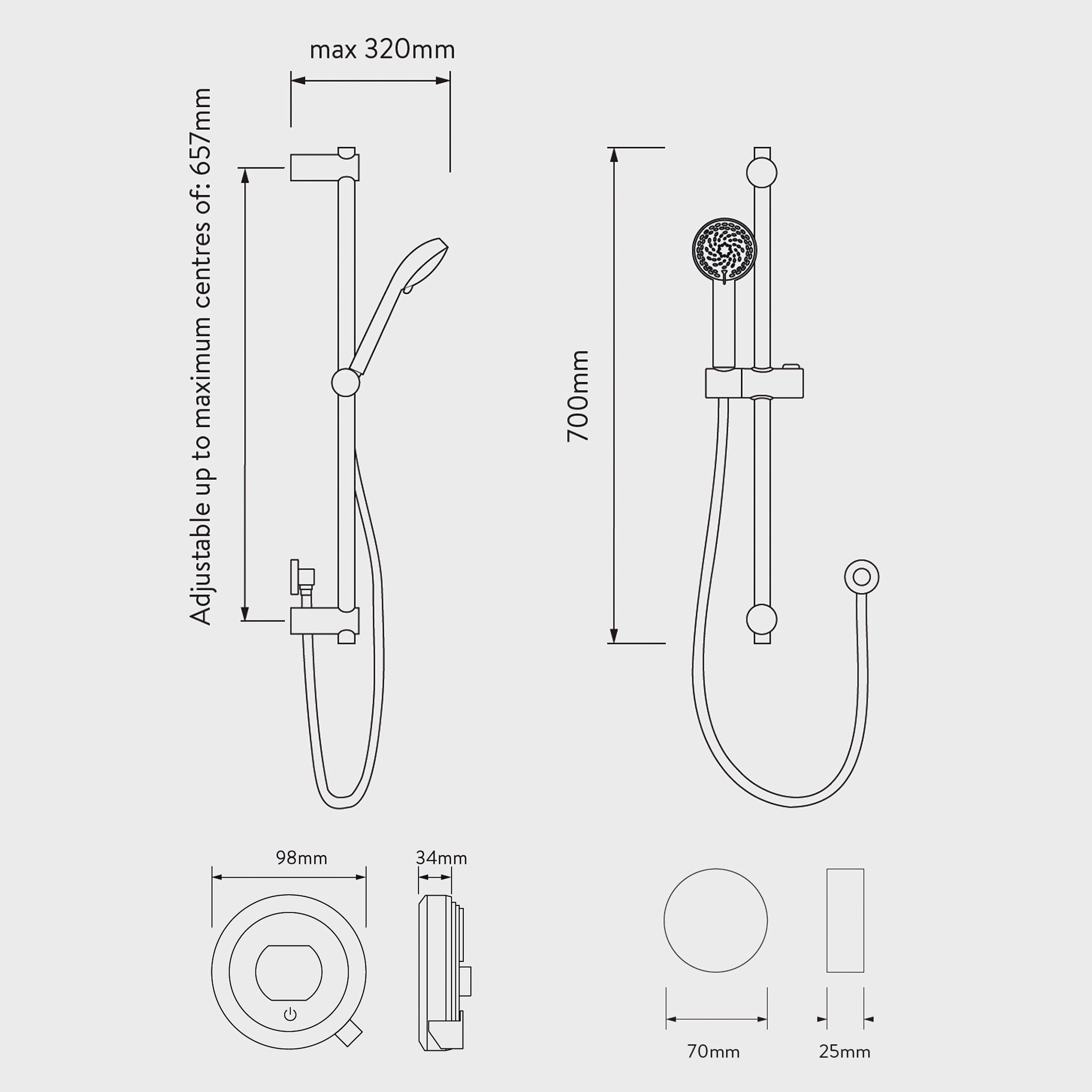 Aqualisa Quartz Touch Concealed Digital Smart Shower System With Adjustable Handset & Overflow Filler