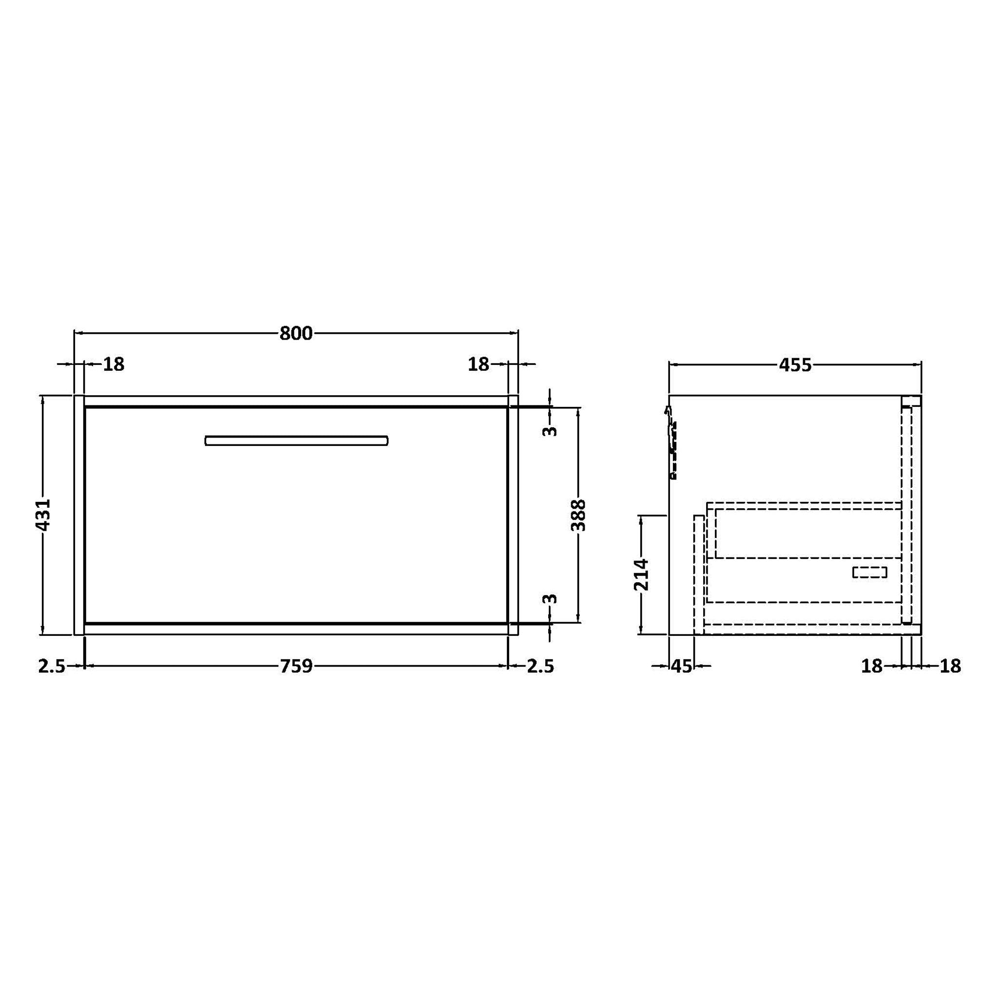 BC Designs Roseburn 800mm Wall Hung Vanity Unit 1 Drawer