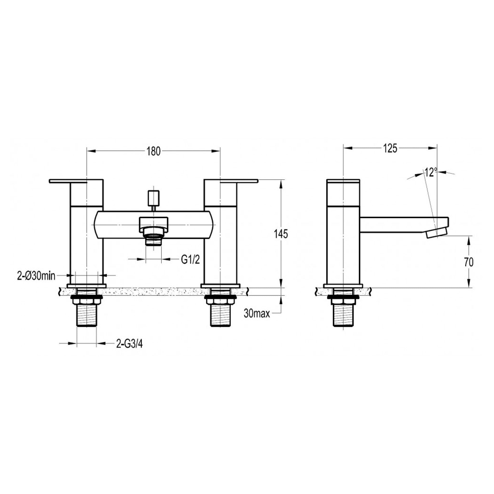 Flova Smart 2-Hole Deck Mounted Bath Shower Mixer Tap