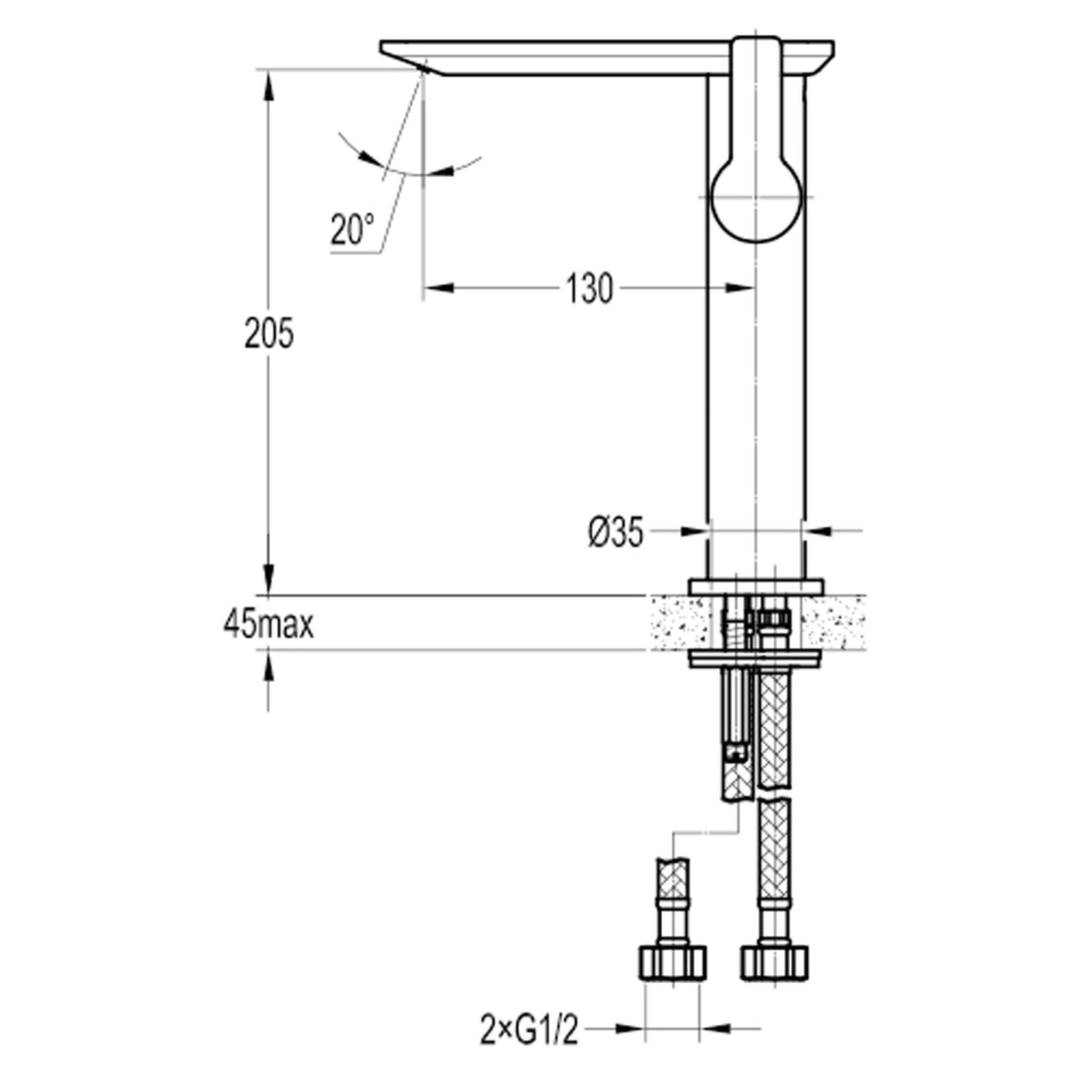 Flova Spring 205mm Tall Single Lever Basin Mixer Tap & Waste