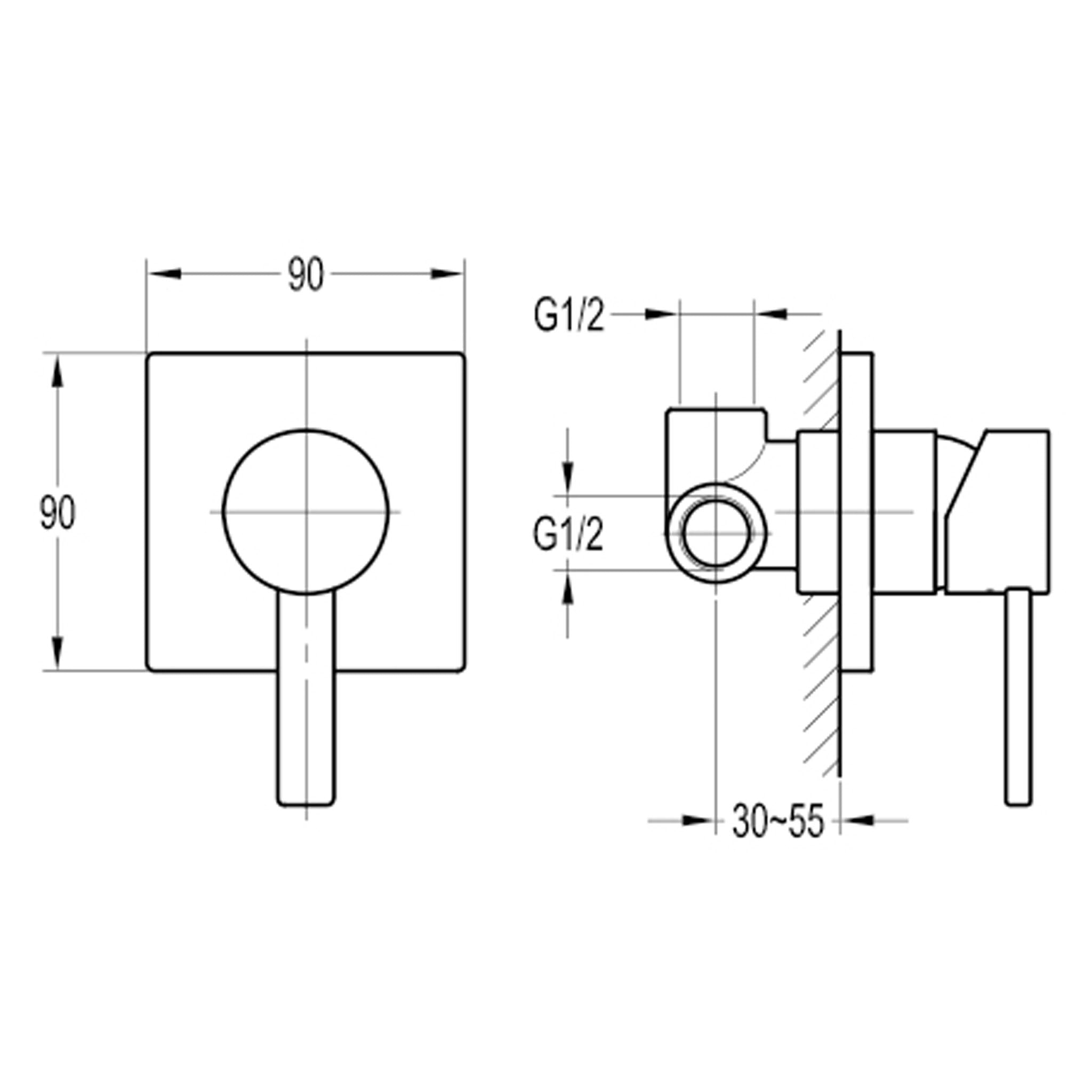 Flova STR8 Concealed Single Outlet Manual Shower Mixer Small Plate