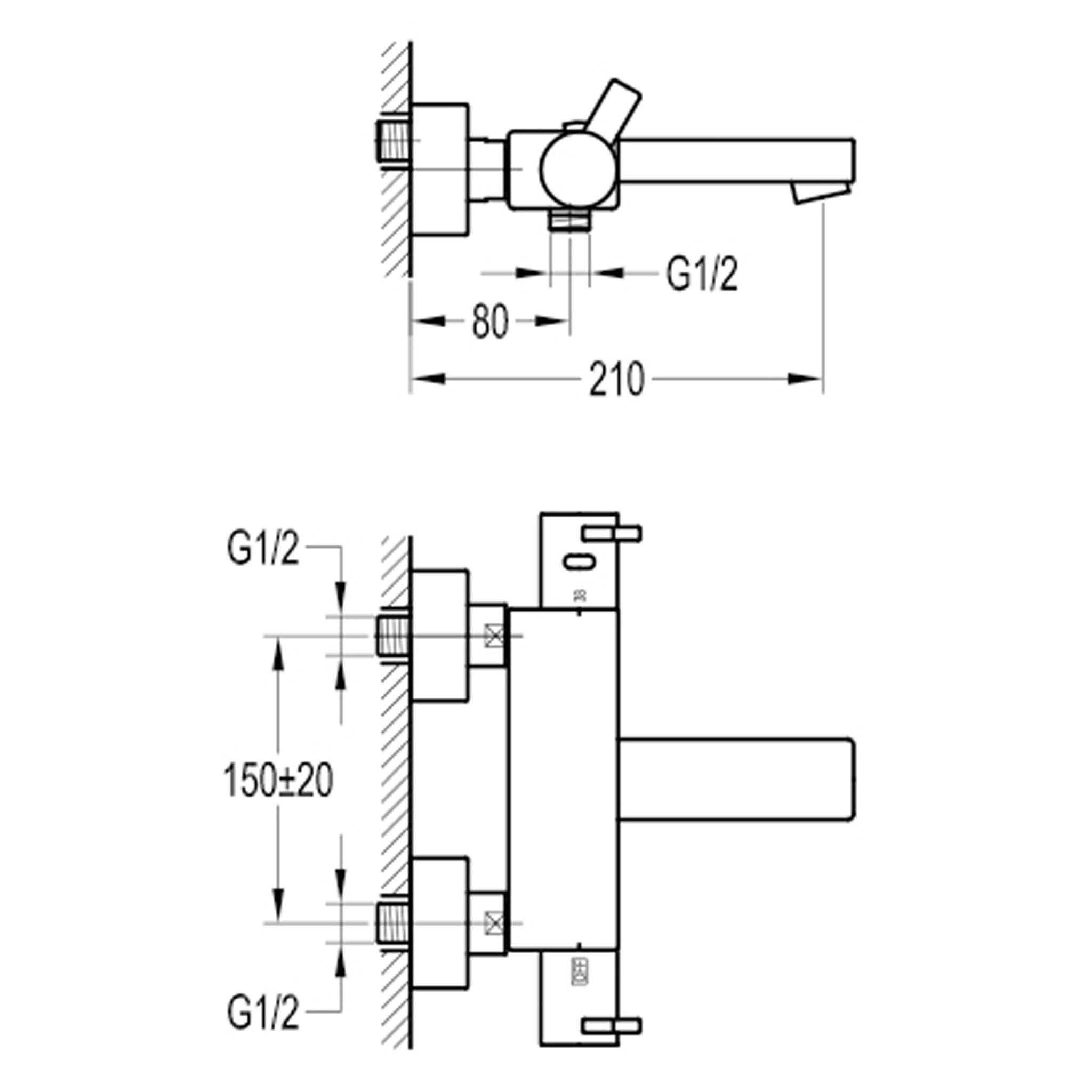 Flova STR8 Thermostatic Wall Mounted Bath Shower Mixer Tap