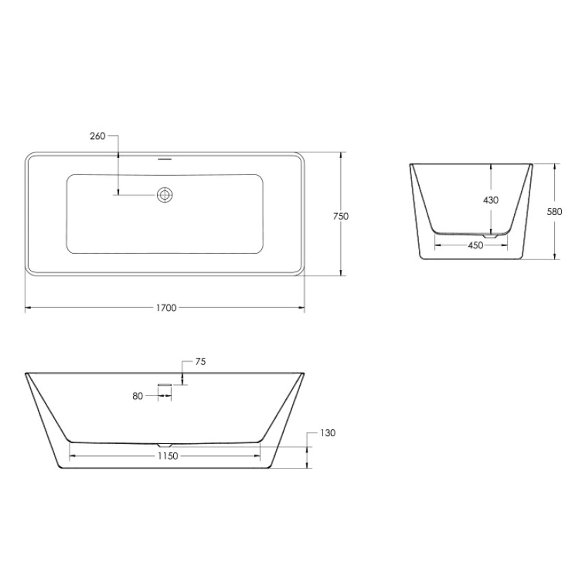 Sonas Comino Freestanding Double Ended Bath 1700 x 750mm