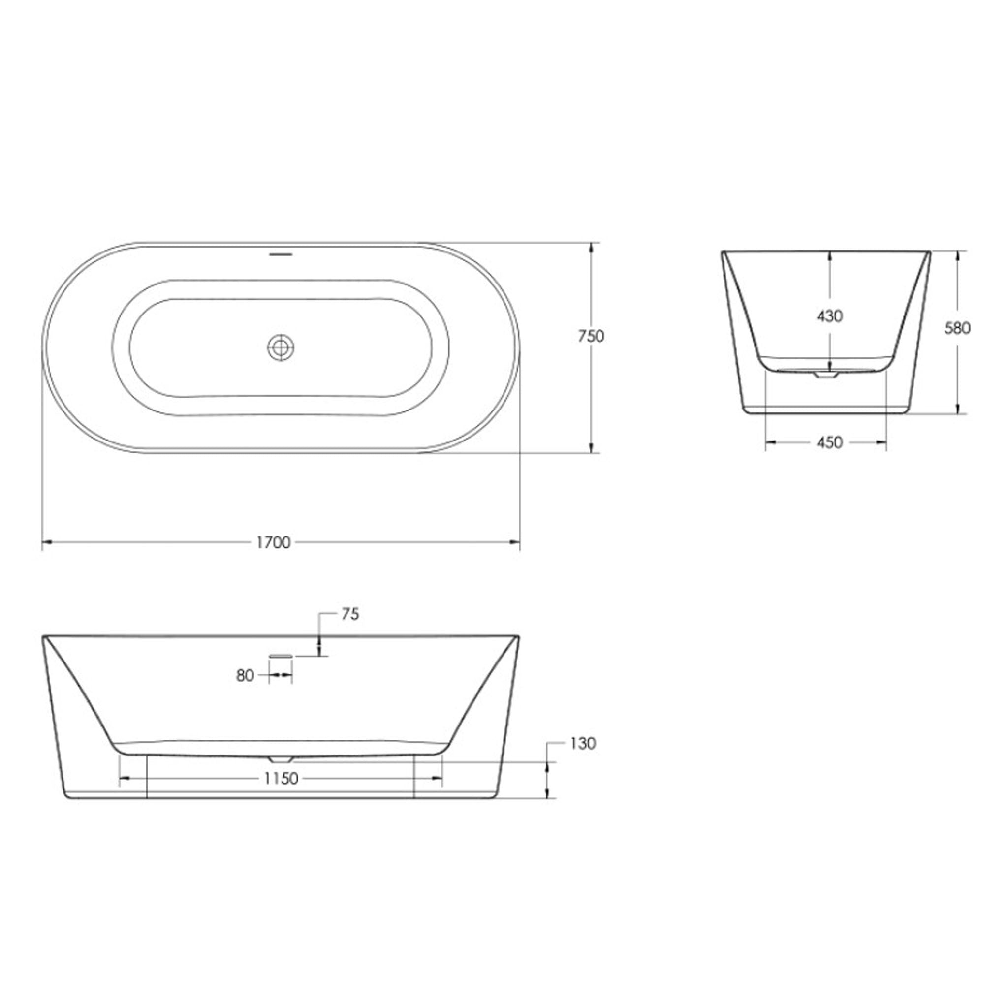 Sonas Laguna Freestanding Double Ended Bath 1700 x 750mm