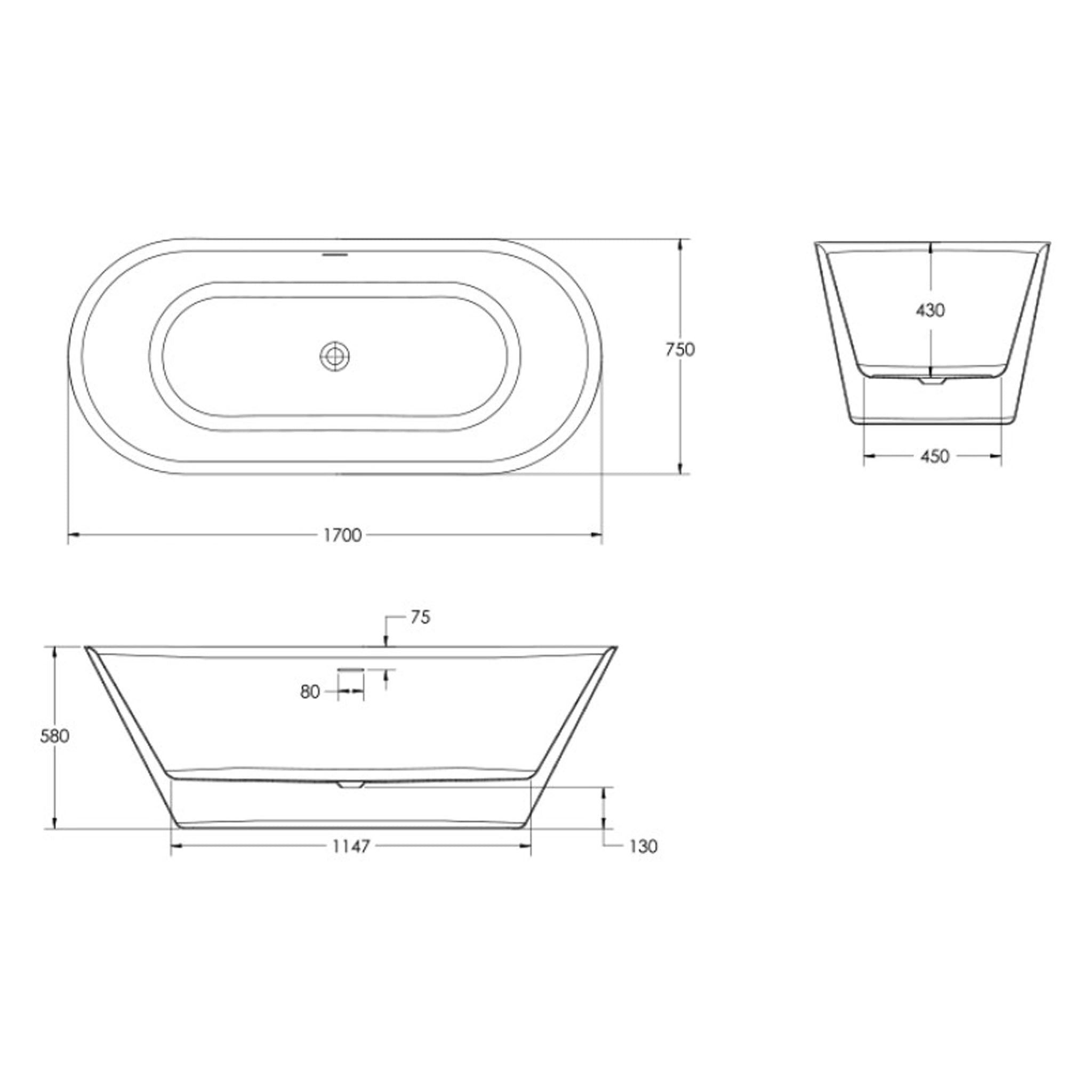 Sonas Howe Freestanding Double Ended Bath 1700 x 750mm