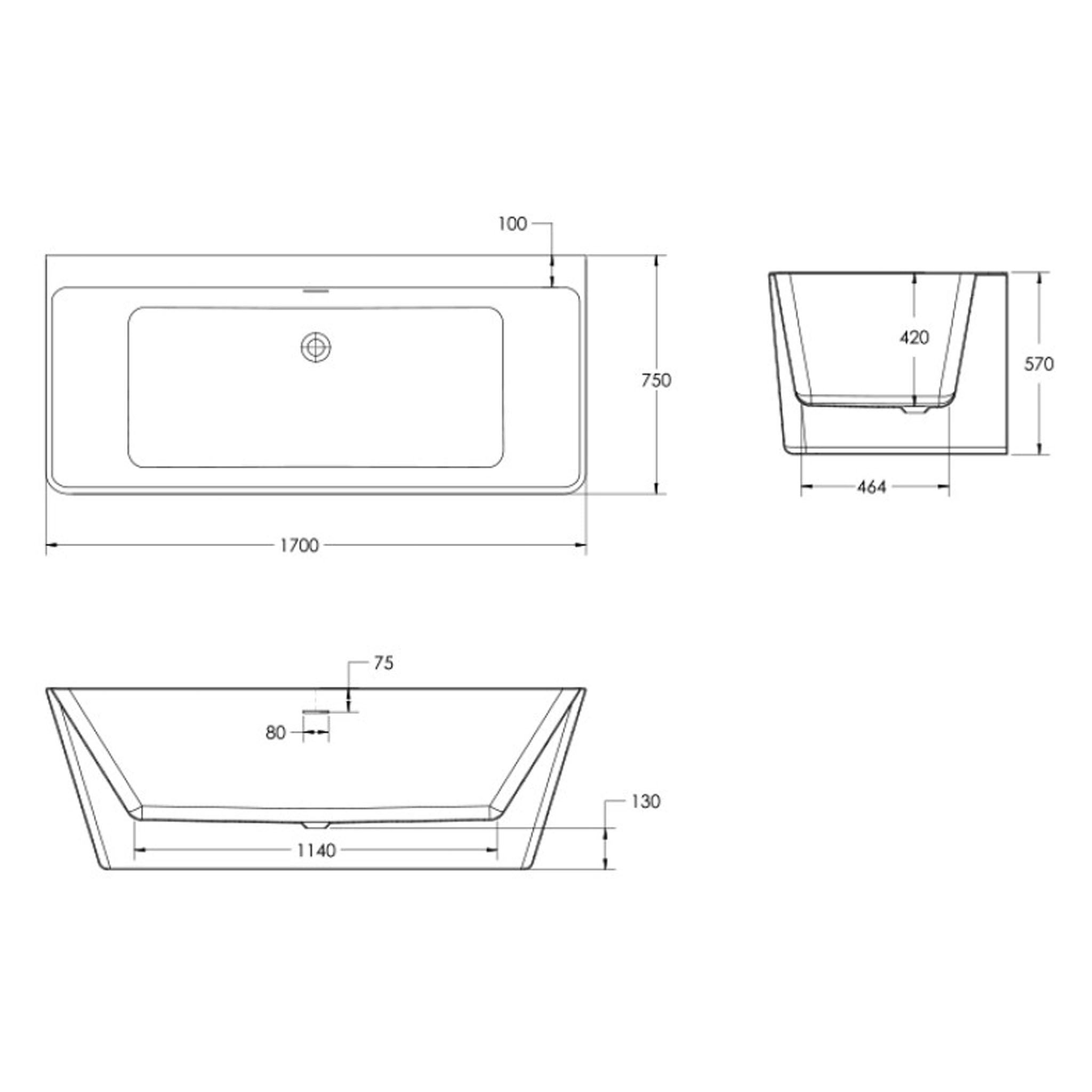 Sonas Ontario Freestanding Double Ended Bath 1700 x 750mm