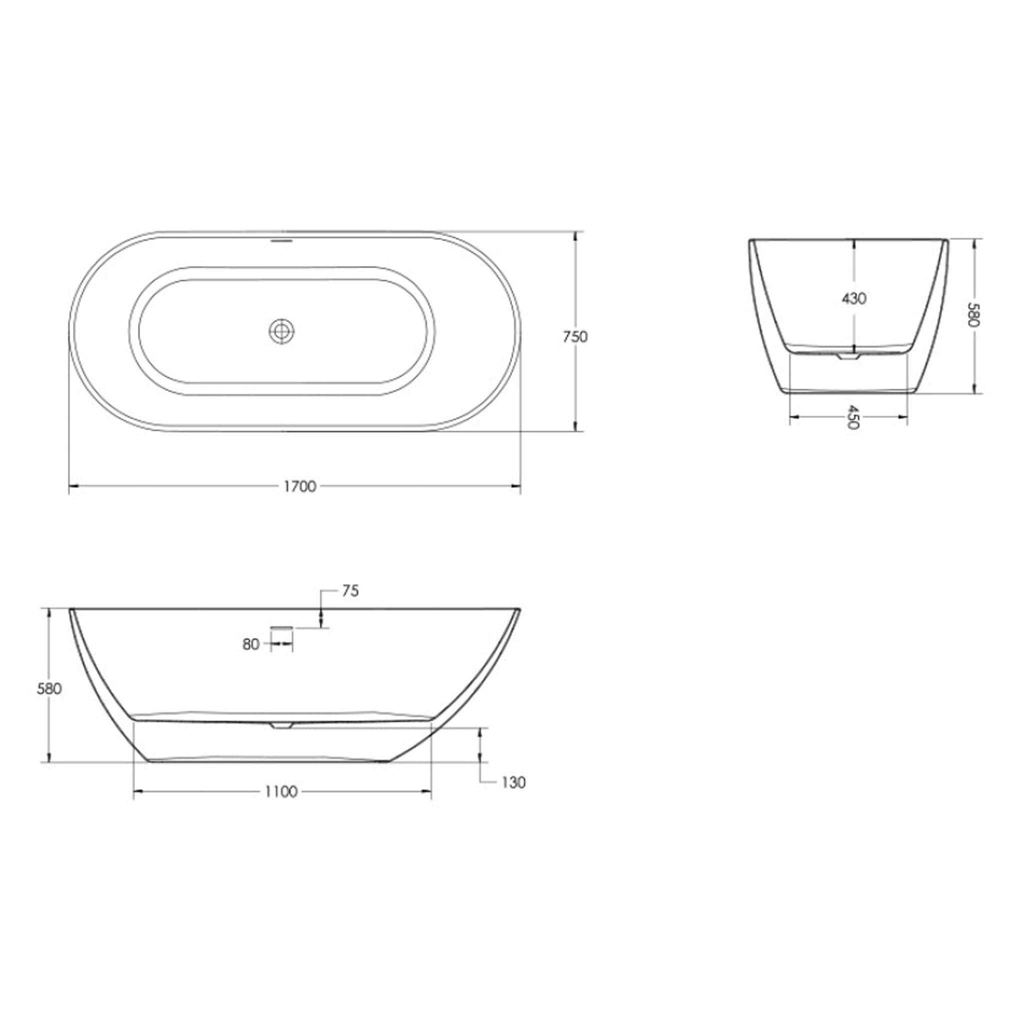 Sonas Abyss Freestanding Double Ended Bath 1700 x 750mm