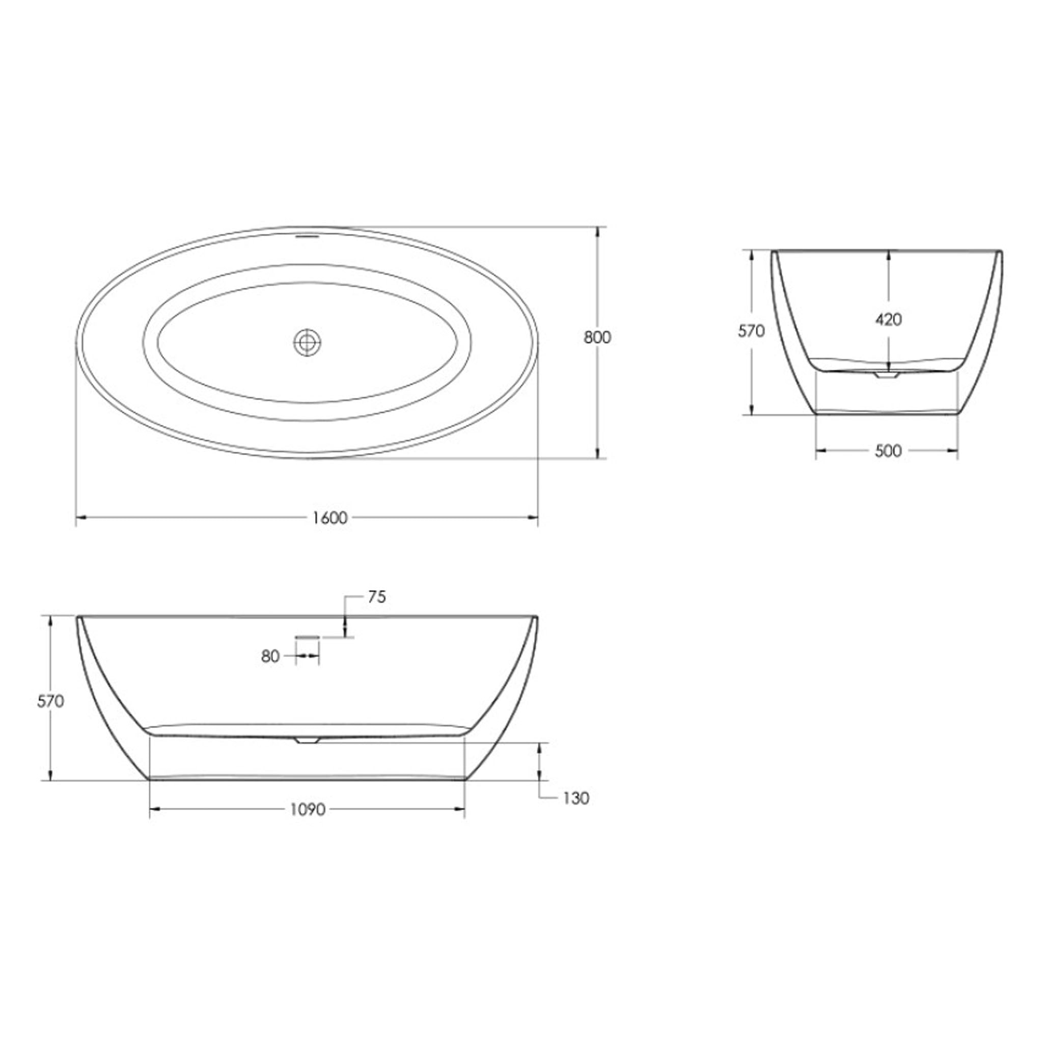 Sonas Marovo Freestanding Double Ended Bath 1600 x 800mm