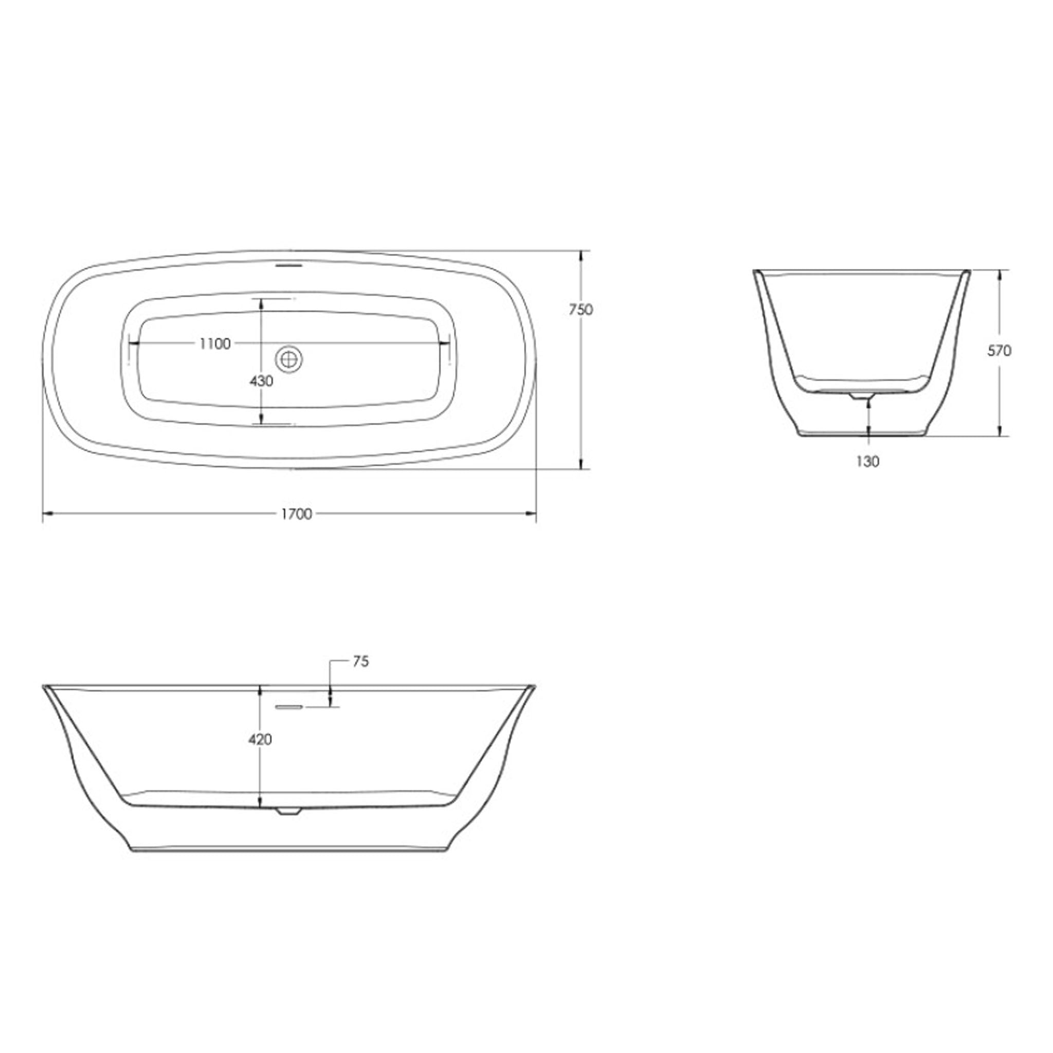 Sonas Reef Freestanding Double Ended Bath 1700 x 750mm