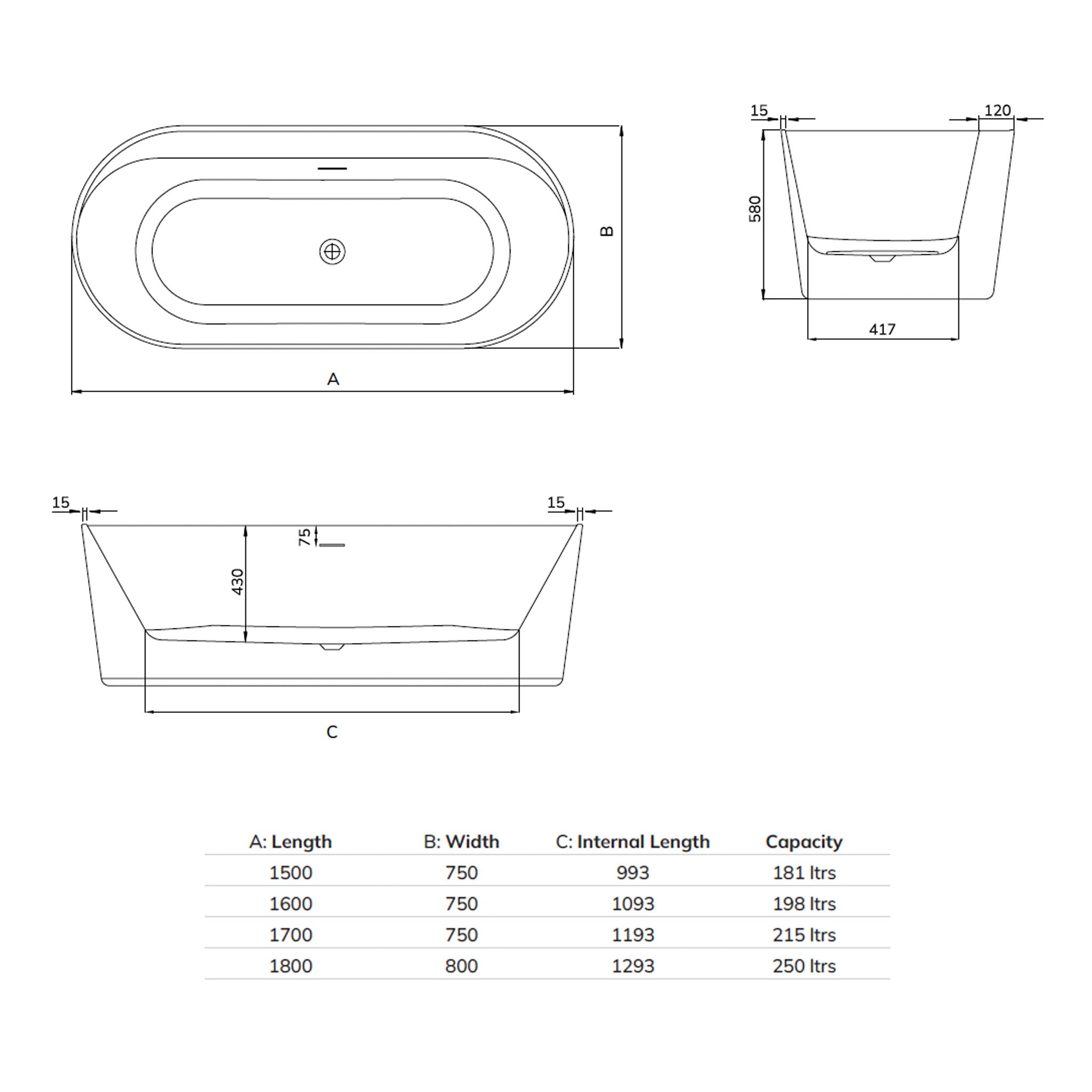 Sonas Samoa Freestanding Double Ended Bath