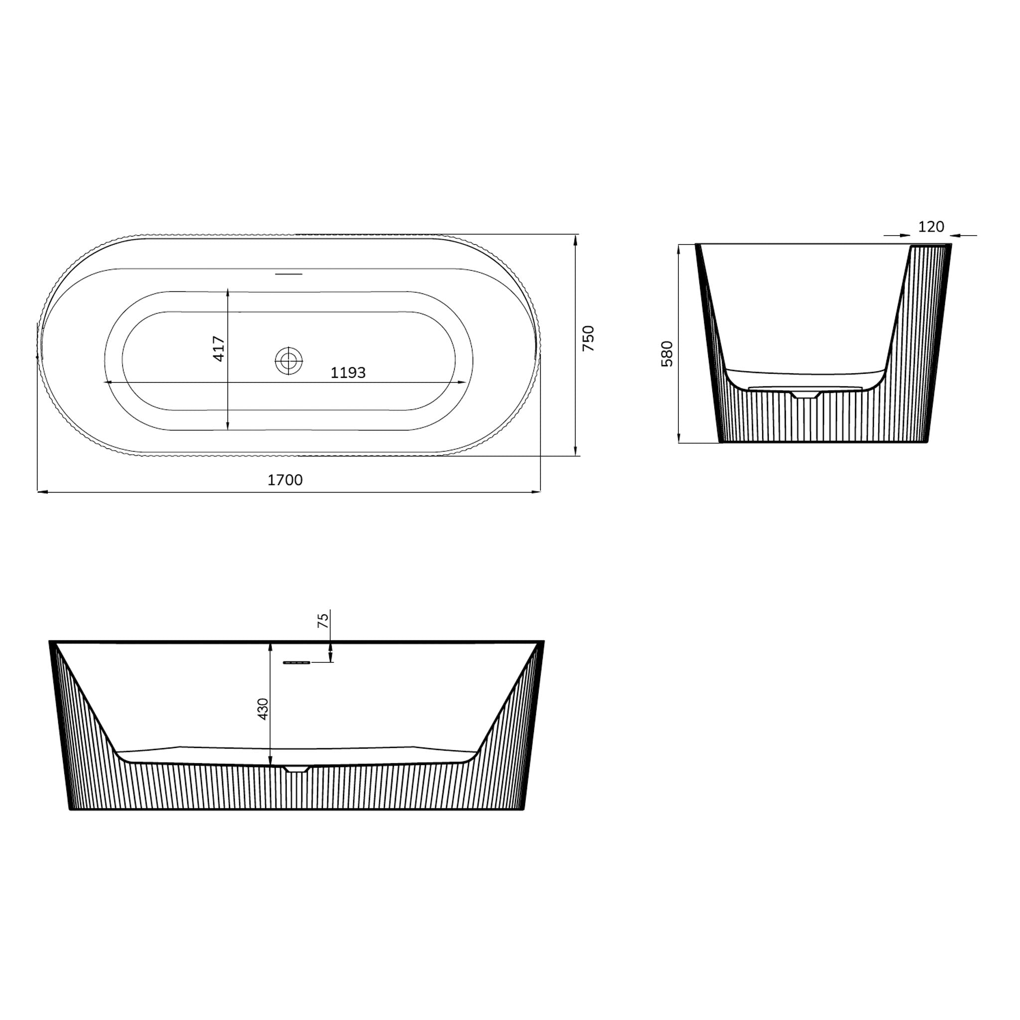 Sonas Reed Freestanding Double Ended Bath 1700 x 750mm