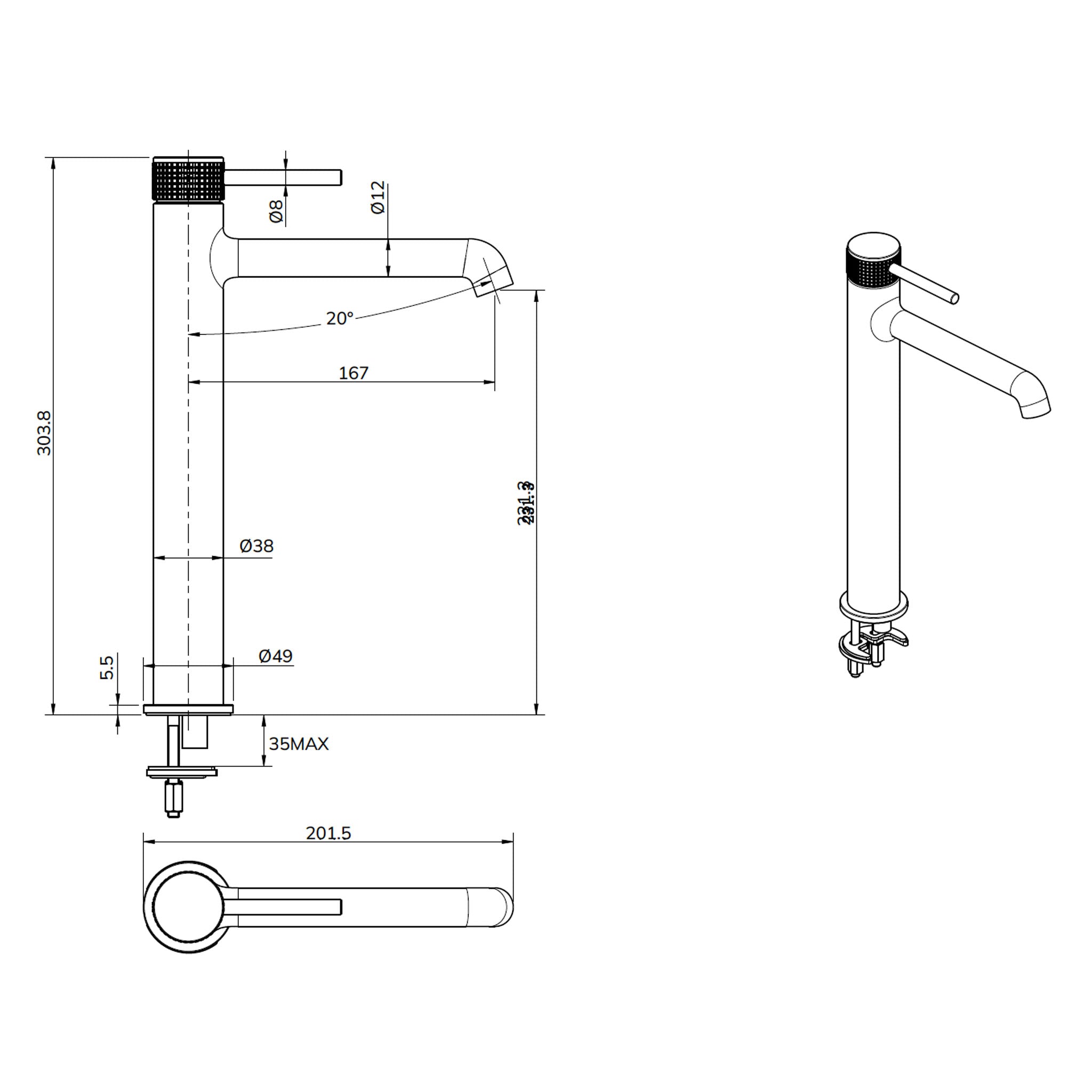 Sonas Alita Freestanding Tall Basin Mixer Tap