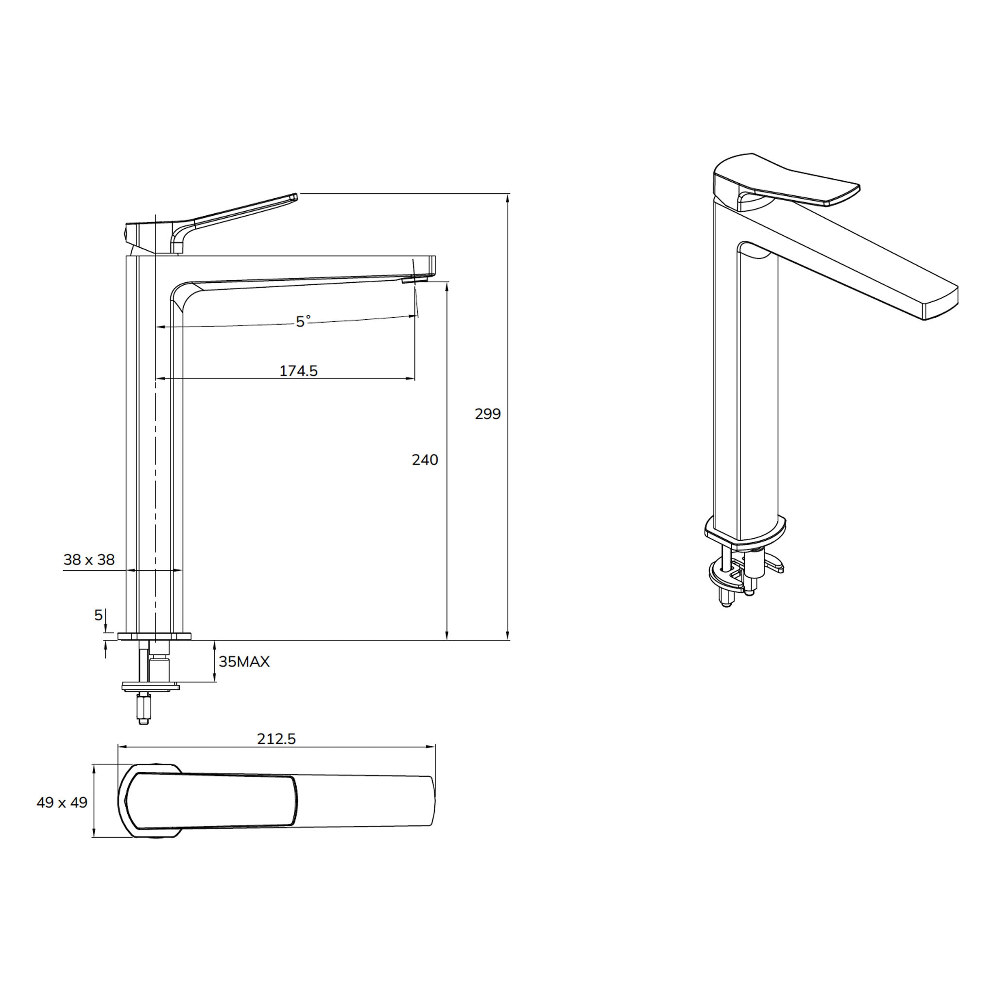 Sonas Luta Freestanding Tall Basin Mixer Tap