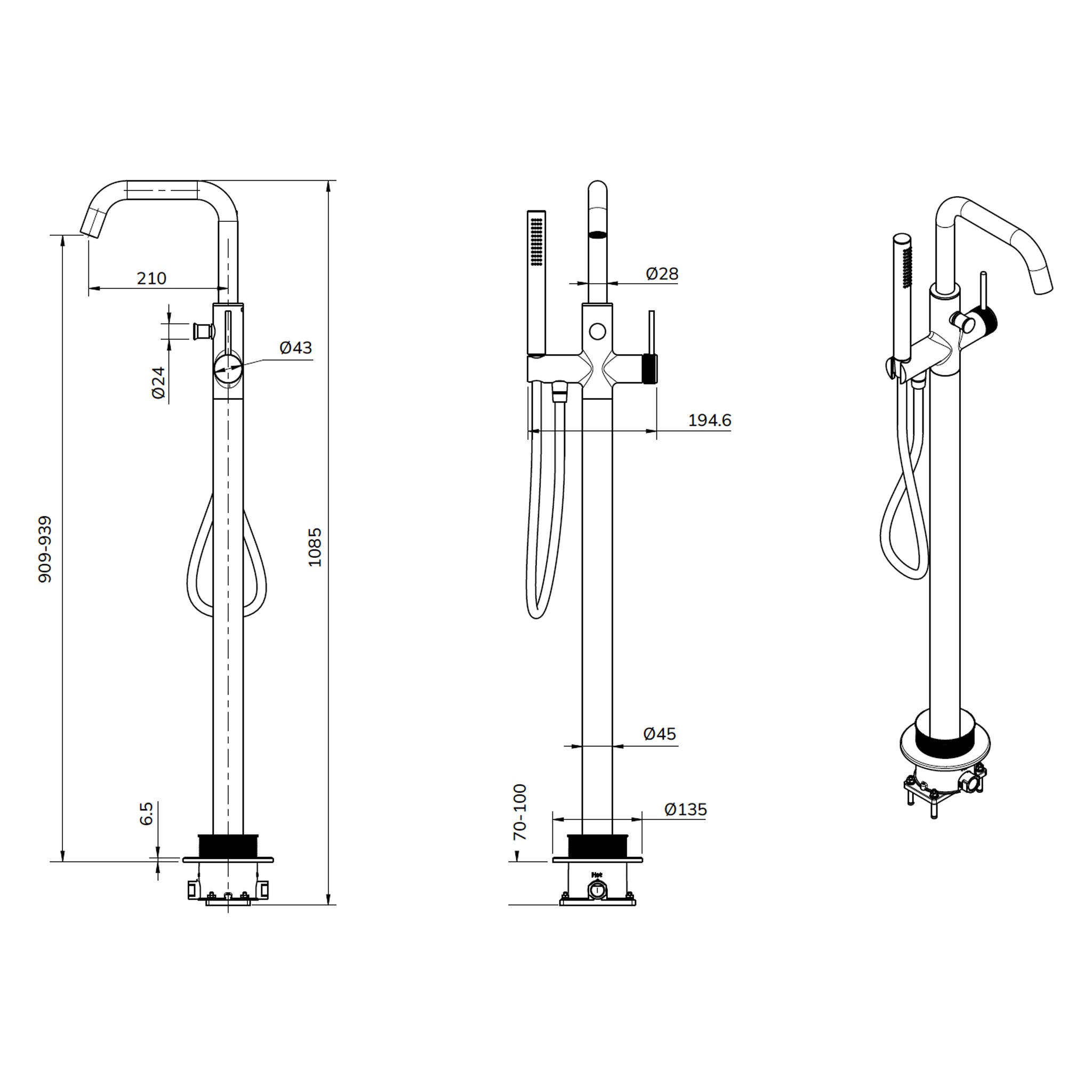 Sonas Alita Floorstanding Bath Shower Mixer Tap