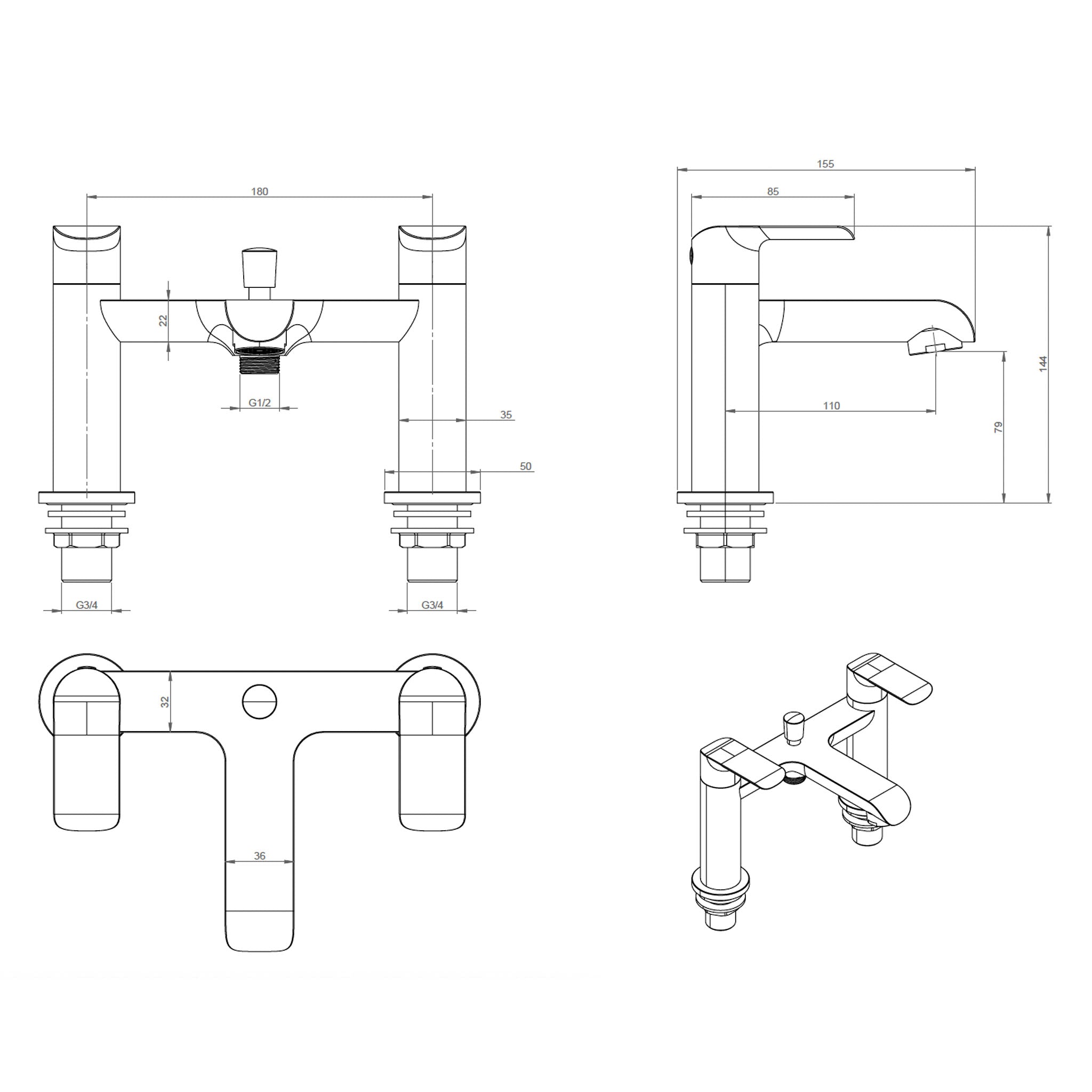 Sonas Scope Deck Mounted Bath Shower Mixer Tap