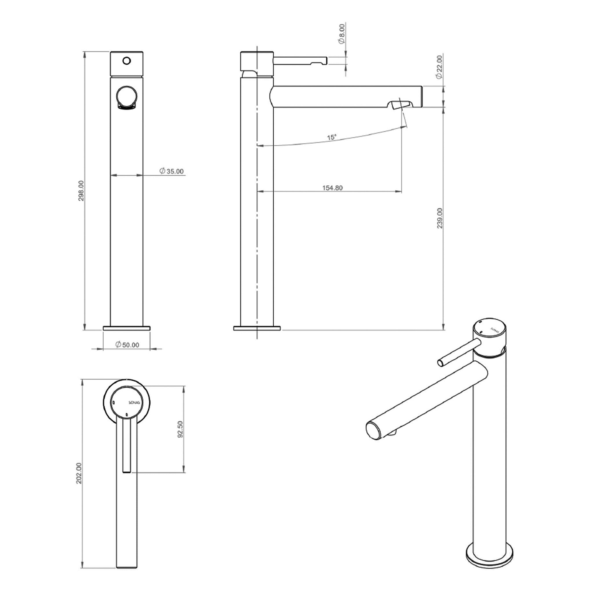 Sonas Hakk Freestanding Tall Basin Mixer Tap