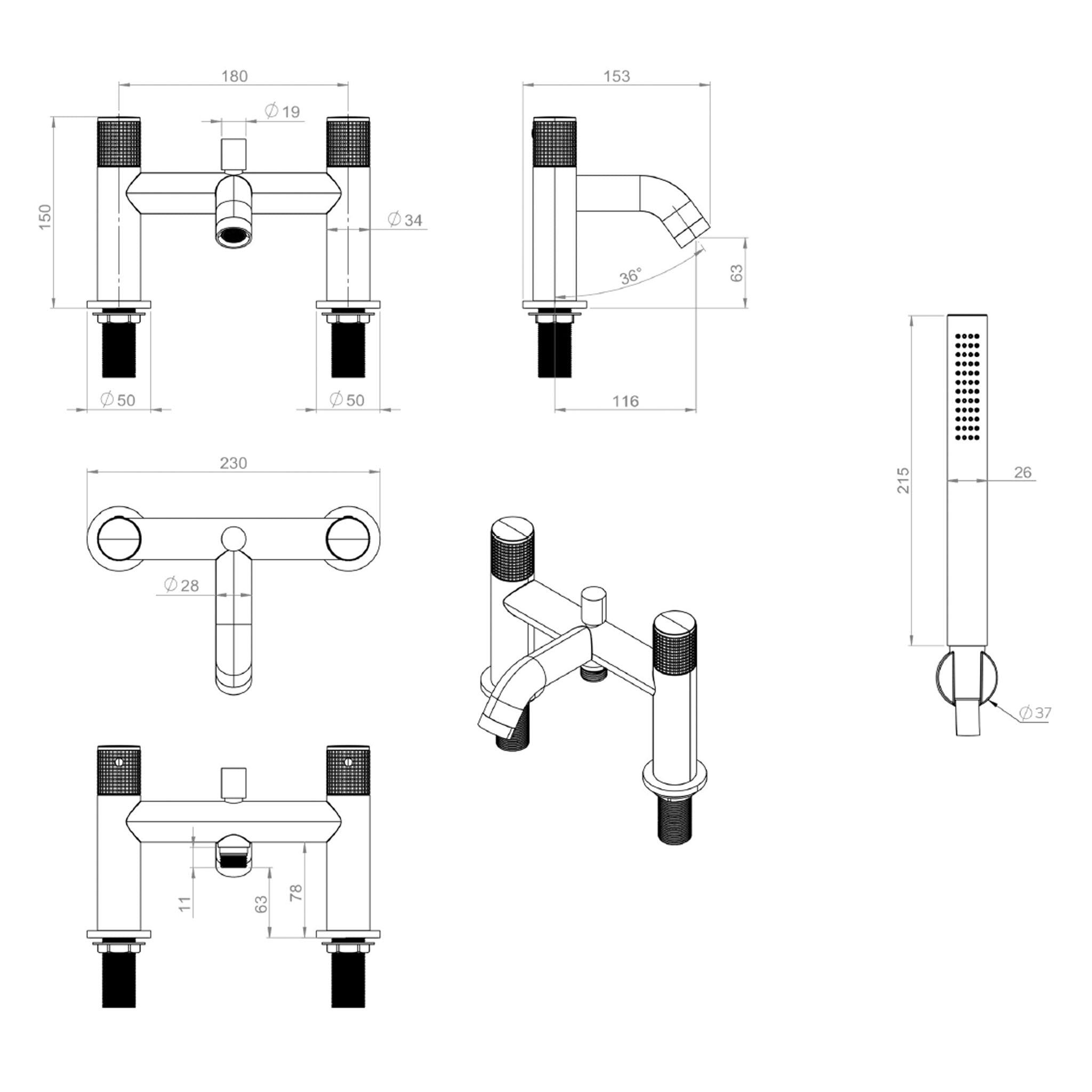 Sonas Alita Deck Mounted Bath Shower Mixer Tap