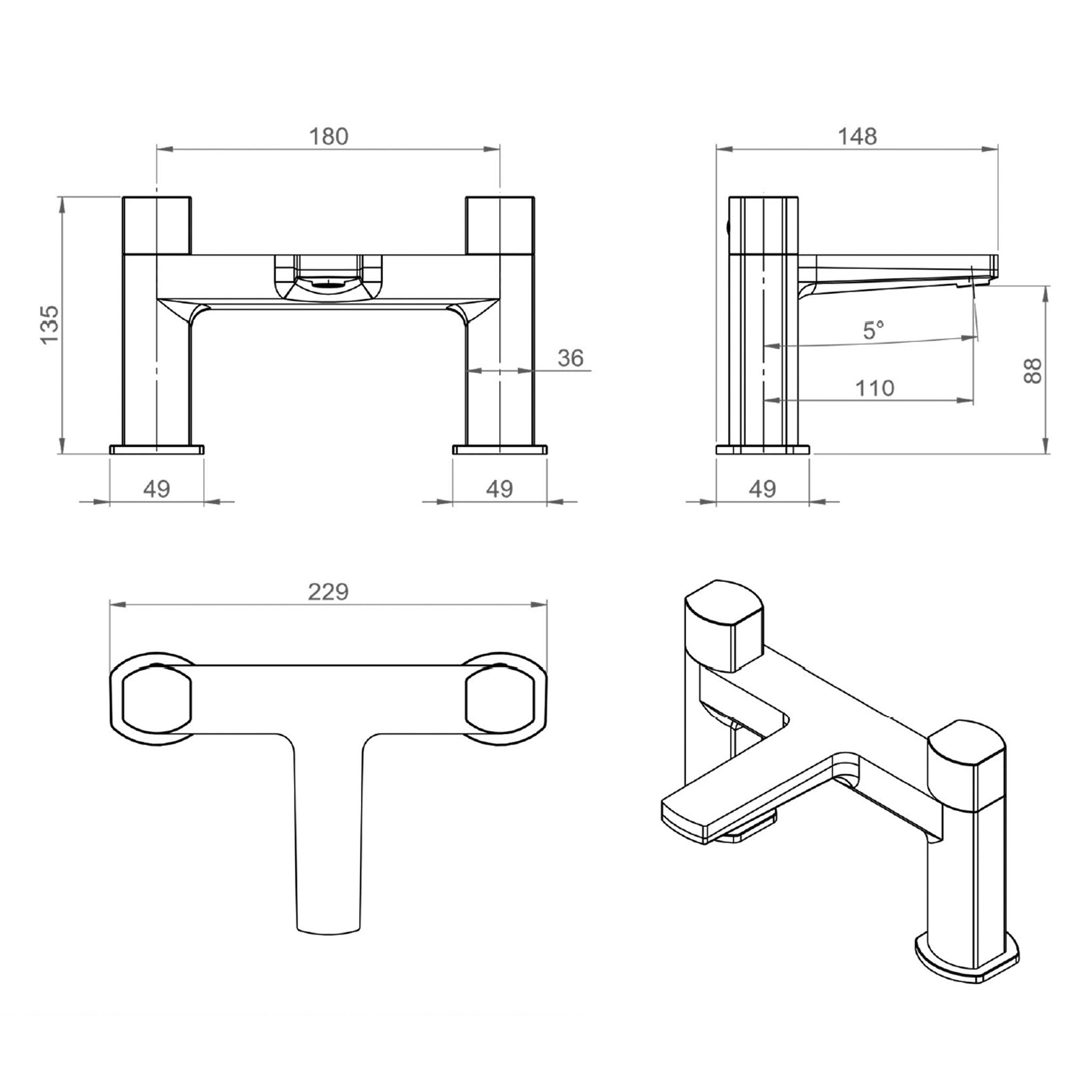 Sonas Luta Deck Mounted Bath Filler Tap