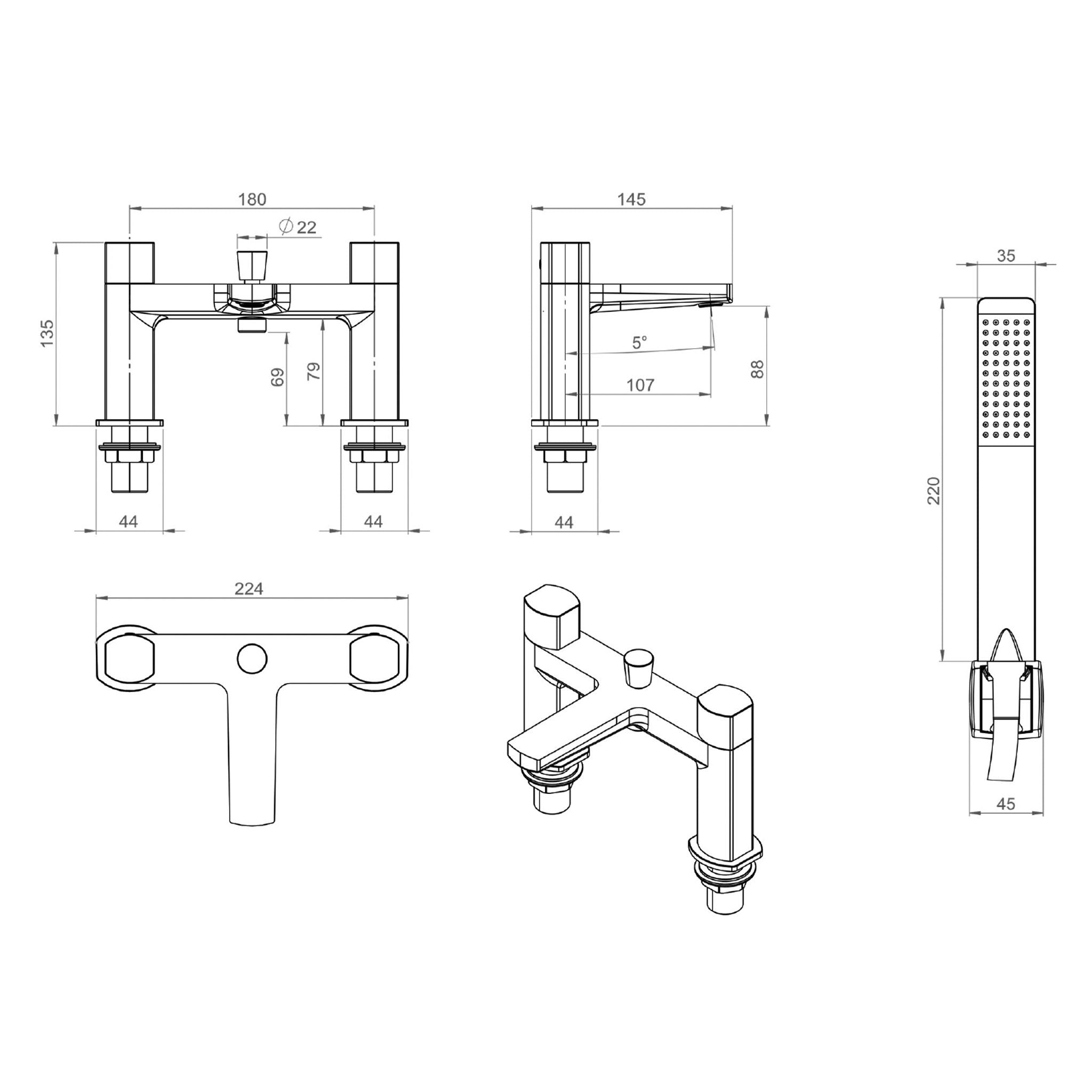 Sonas Luta Deck Mounted Bath Shower Mixer Tap