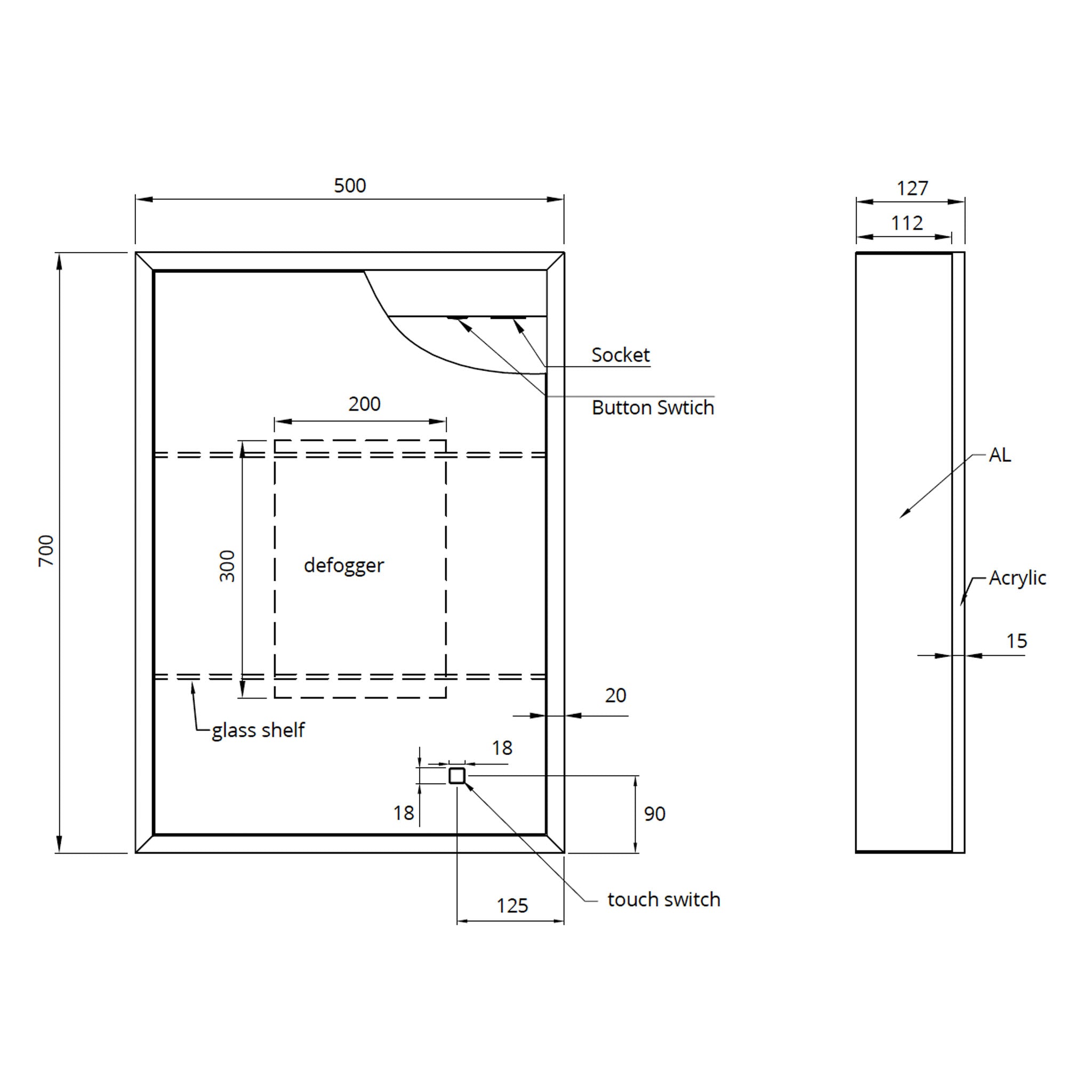 Sonas Sansa Single Door LED Illuminated Mirror Cabinet 500 x 700mm