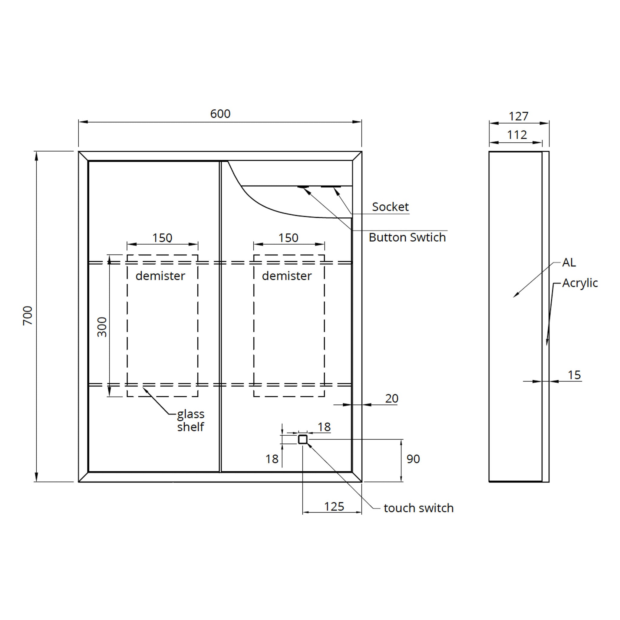 Sonas Sansa Double Door LED Illuminated Mirror Cabinet 600 x 700mm