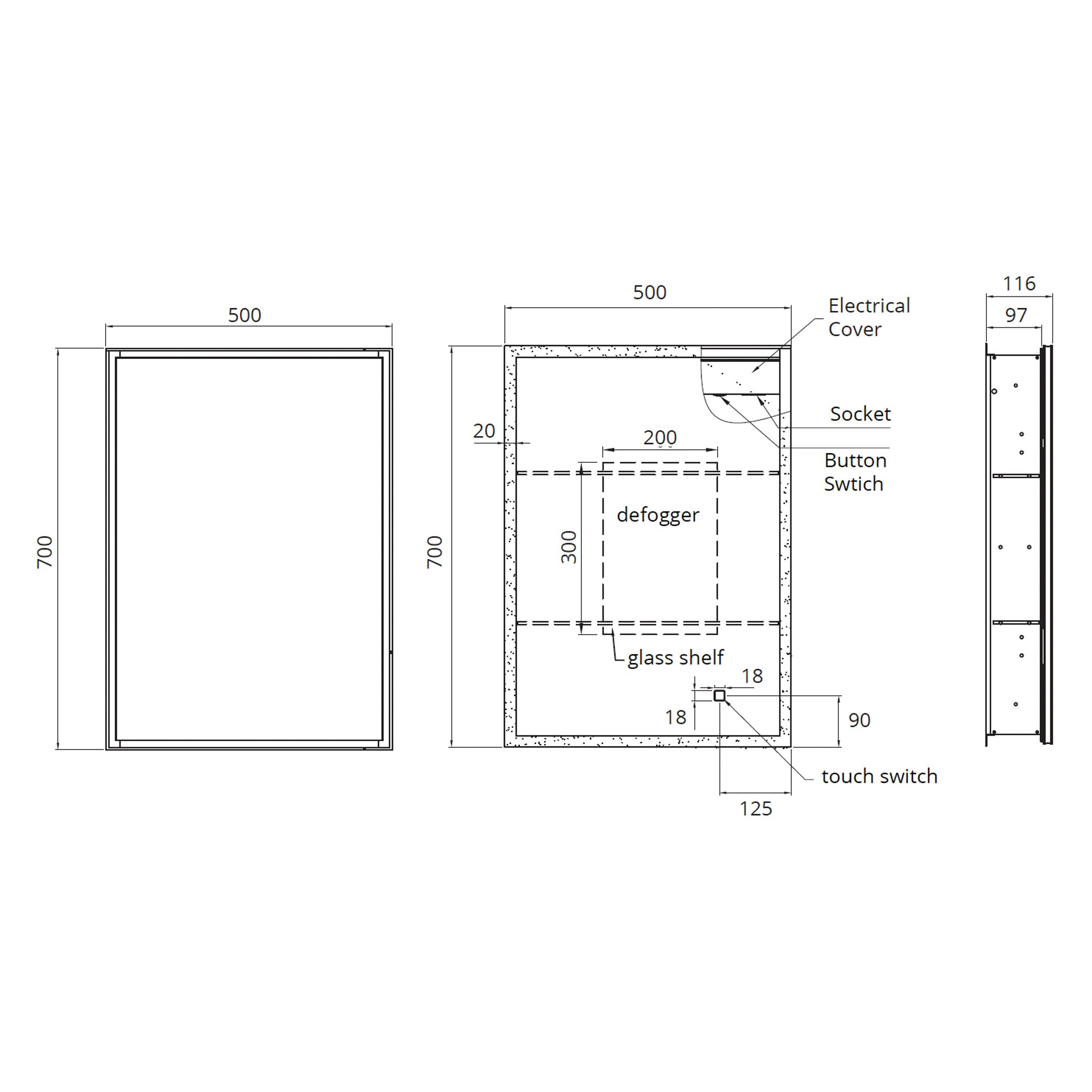 Sonas Sansa Single Door LED Recessed Illuminated Mirror Cabinet 500 x 700mm