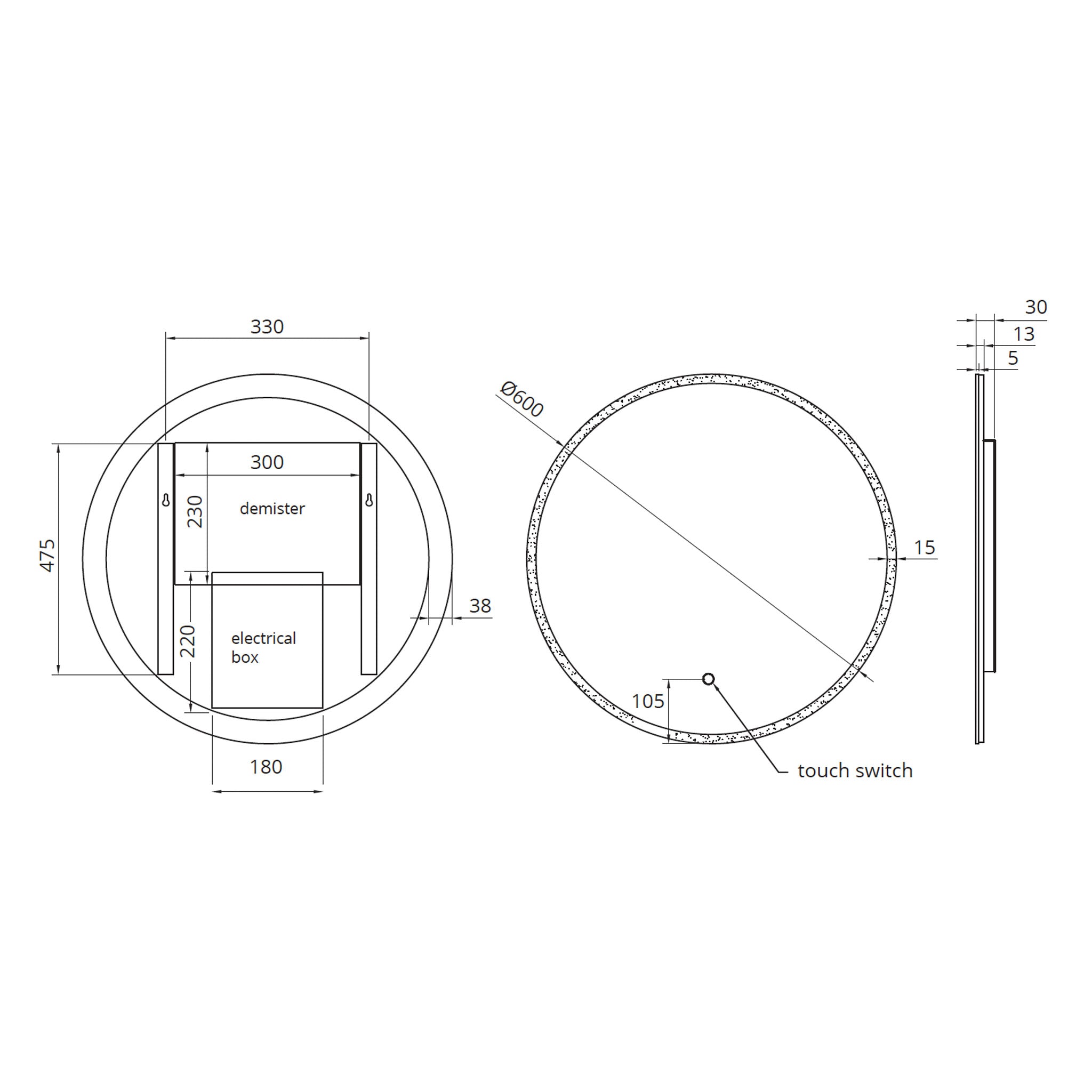 Sonas Sansa Round LED Illuminated Mirror 600 x 600mm